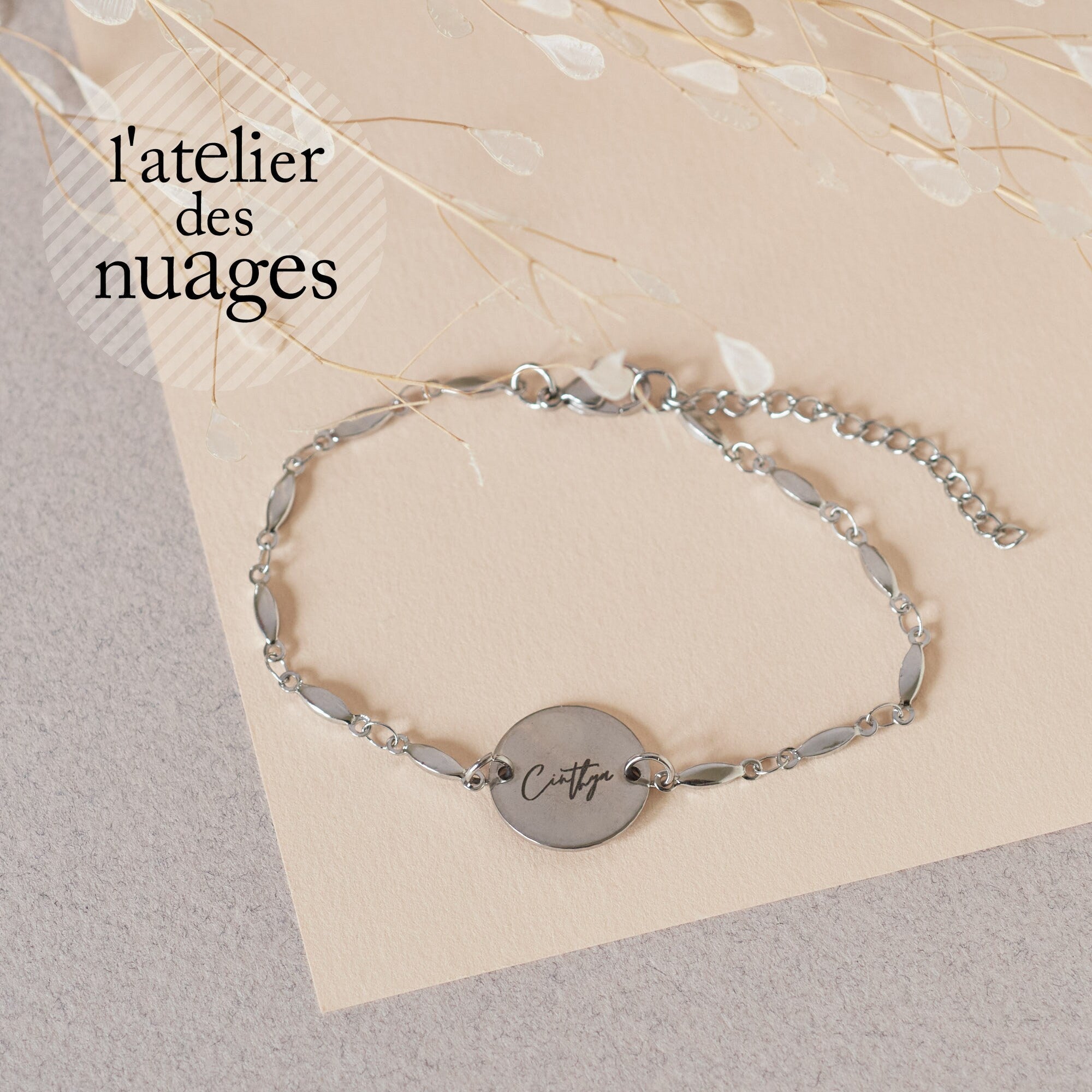 Gingerlily Bijoux bracelet personnalisé médaille acier argent