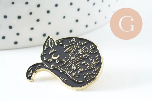 Gingerlily Broches pin's Chat noir G9742 broche 28mm doré