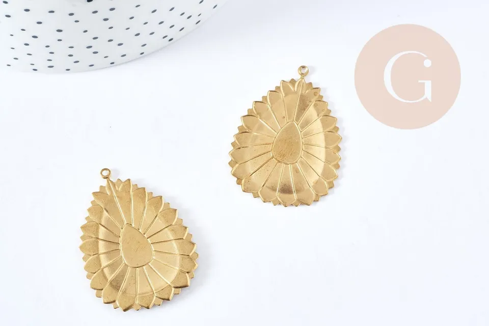 Gingerlily G8883 pendentif fleur goutte laiton brut 40,5mm