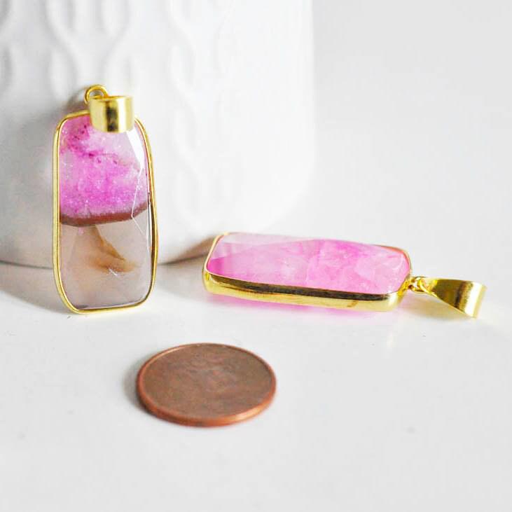 Gingerlily Pendentif pendentif agate rose doré 38mm x1