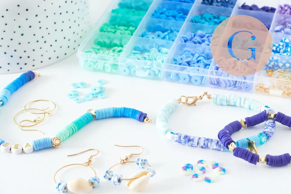 Gingerlily Kits kit perles heishi bleu océan avec boîte