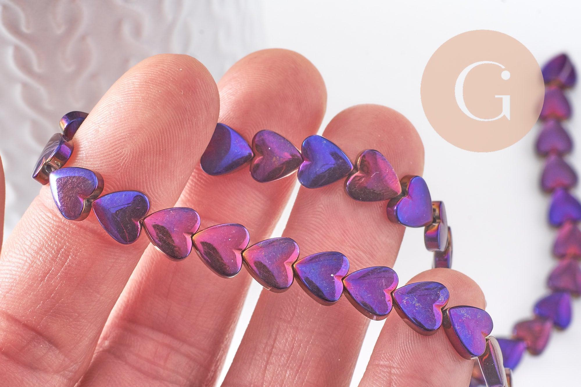 Gingerlily Perles DIY Cœur Hématite Violet 8mm Fil 38cm