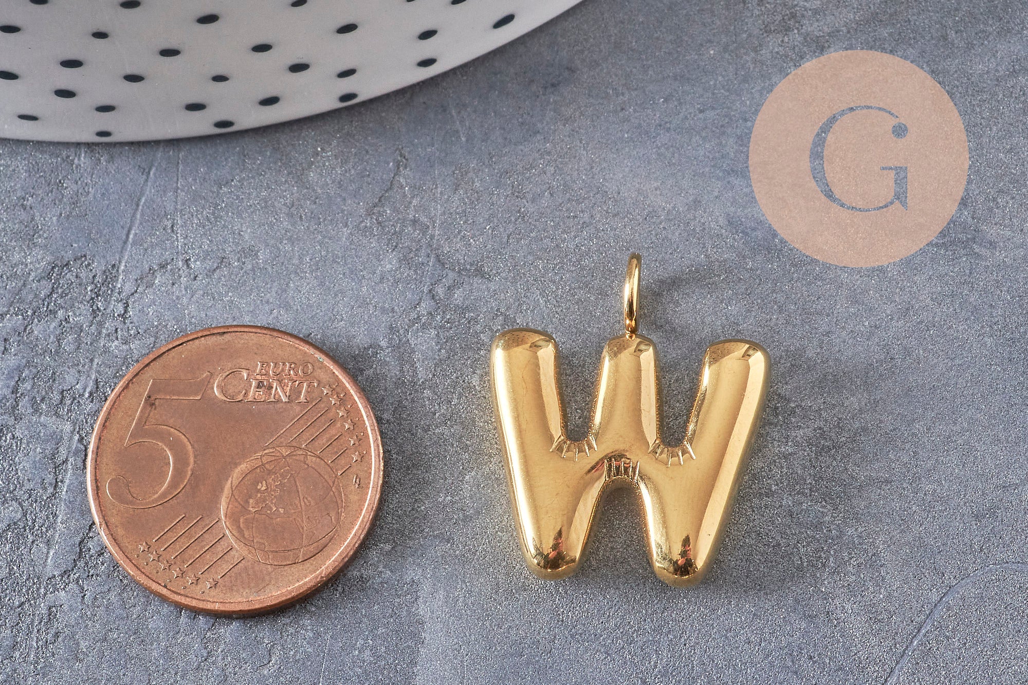 Gingerlily Pendentif lettre ballon G10977 pendentif acier doré 24mm