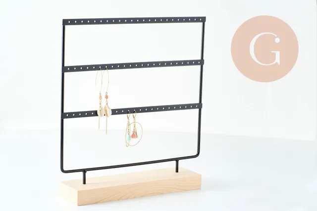 Gingerlily Présentoir Boucles Laiton Noir Socle Bois 28,5cm