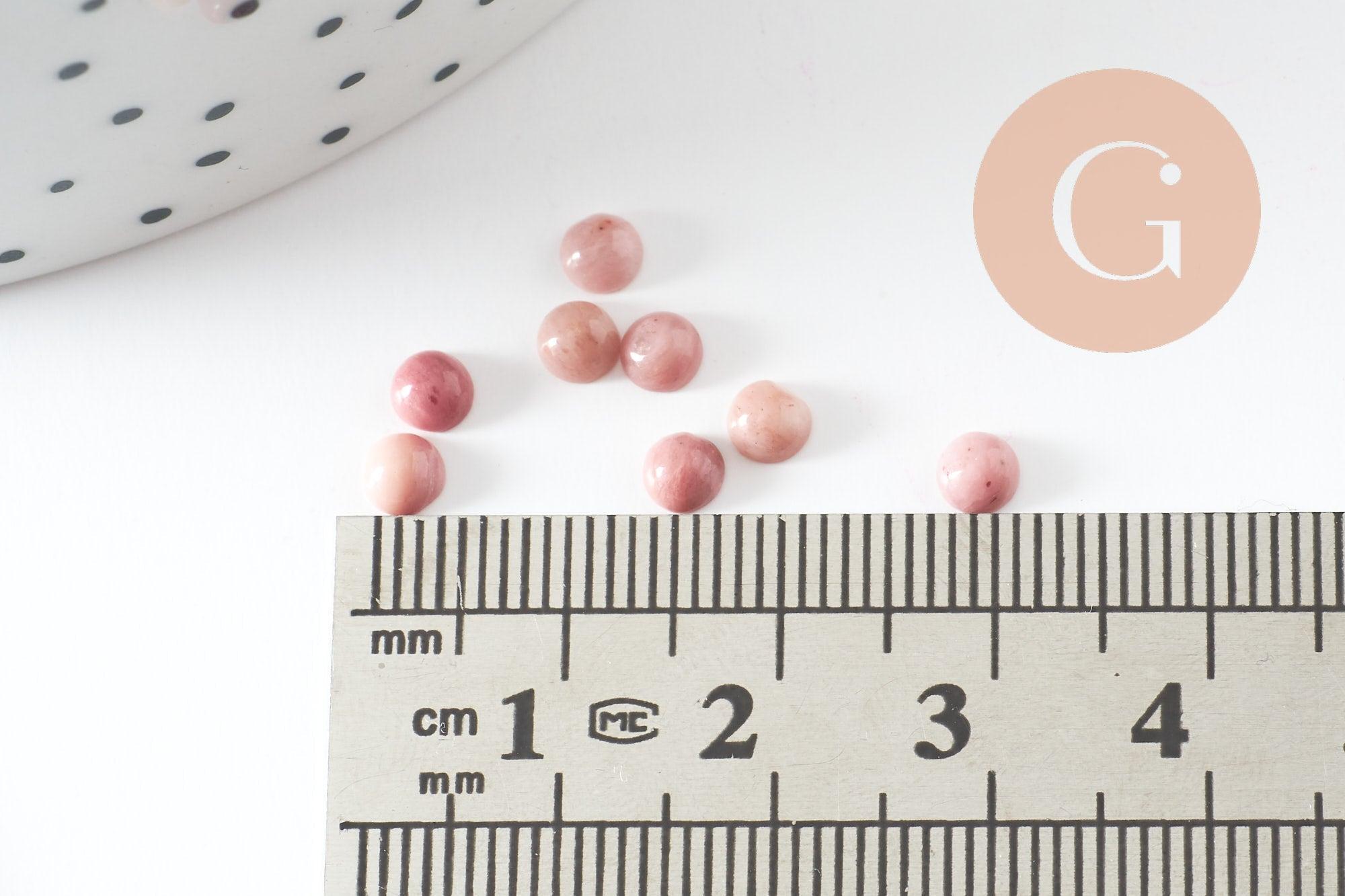 Gingerlily Rhodonite cabochon rond 4mm pierre naturelle rose