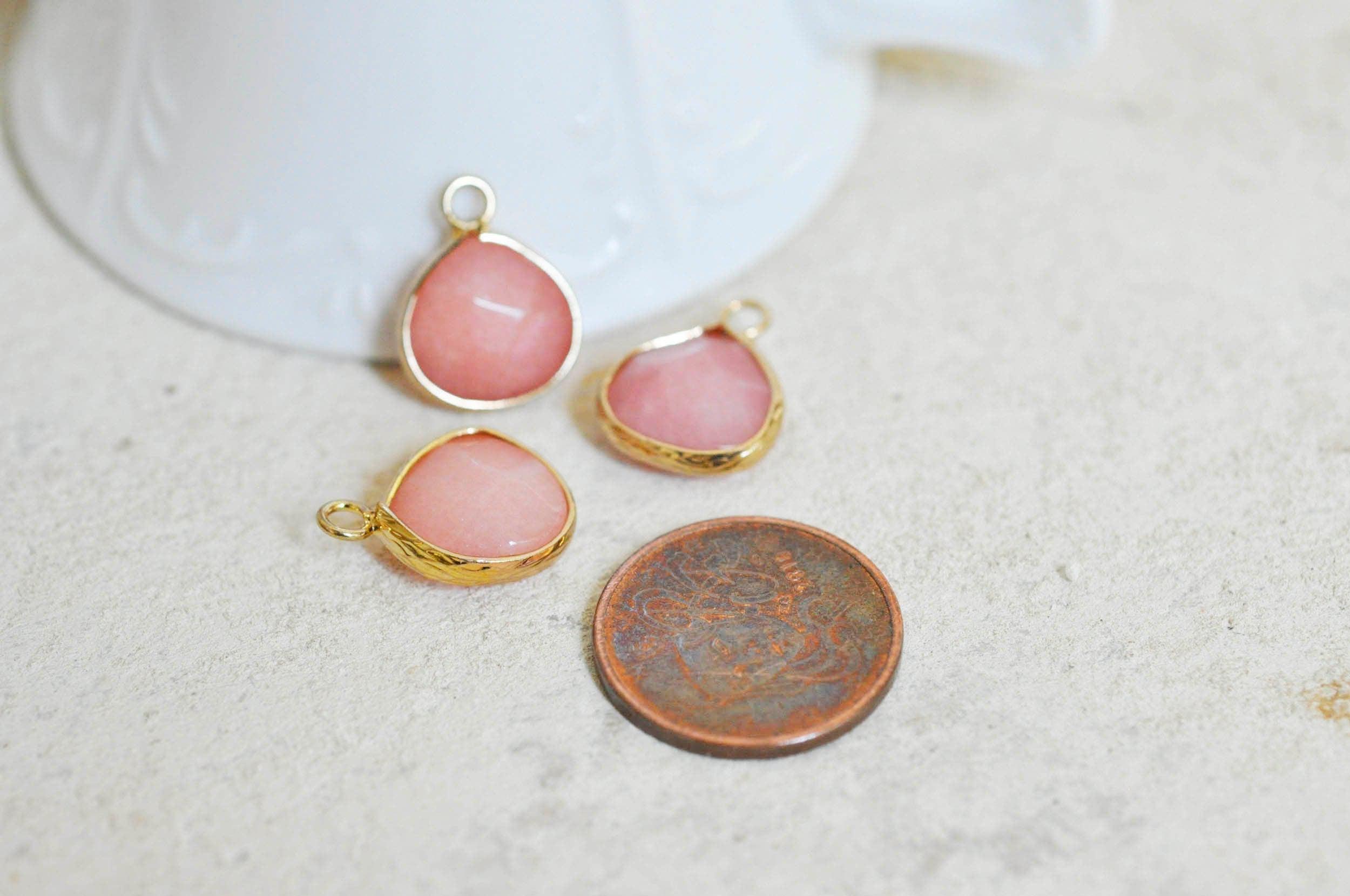 Gingerlily Pendentif goutte jade rose corail doré 18mm x1