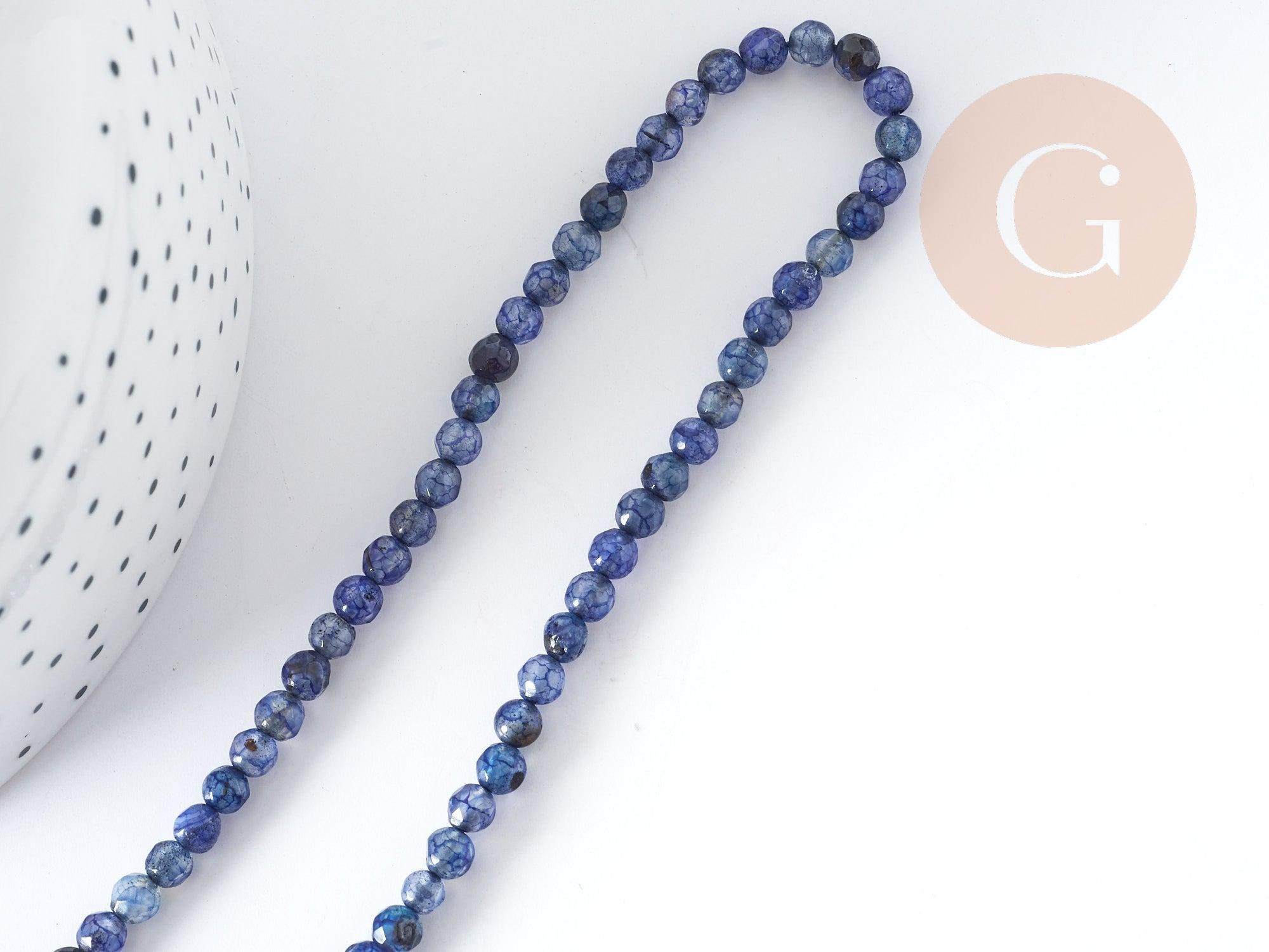 Gingerlily agate G8978 perles pierre bleue 4 mm fil 37 cm