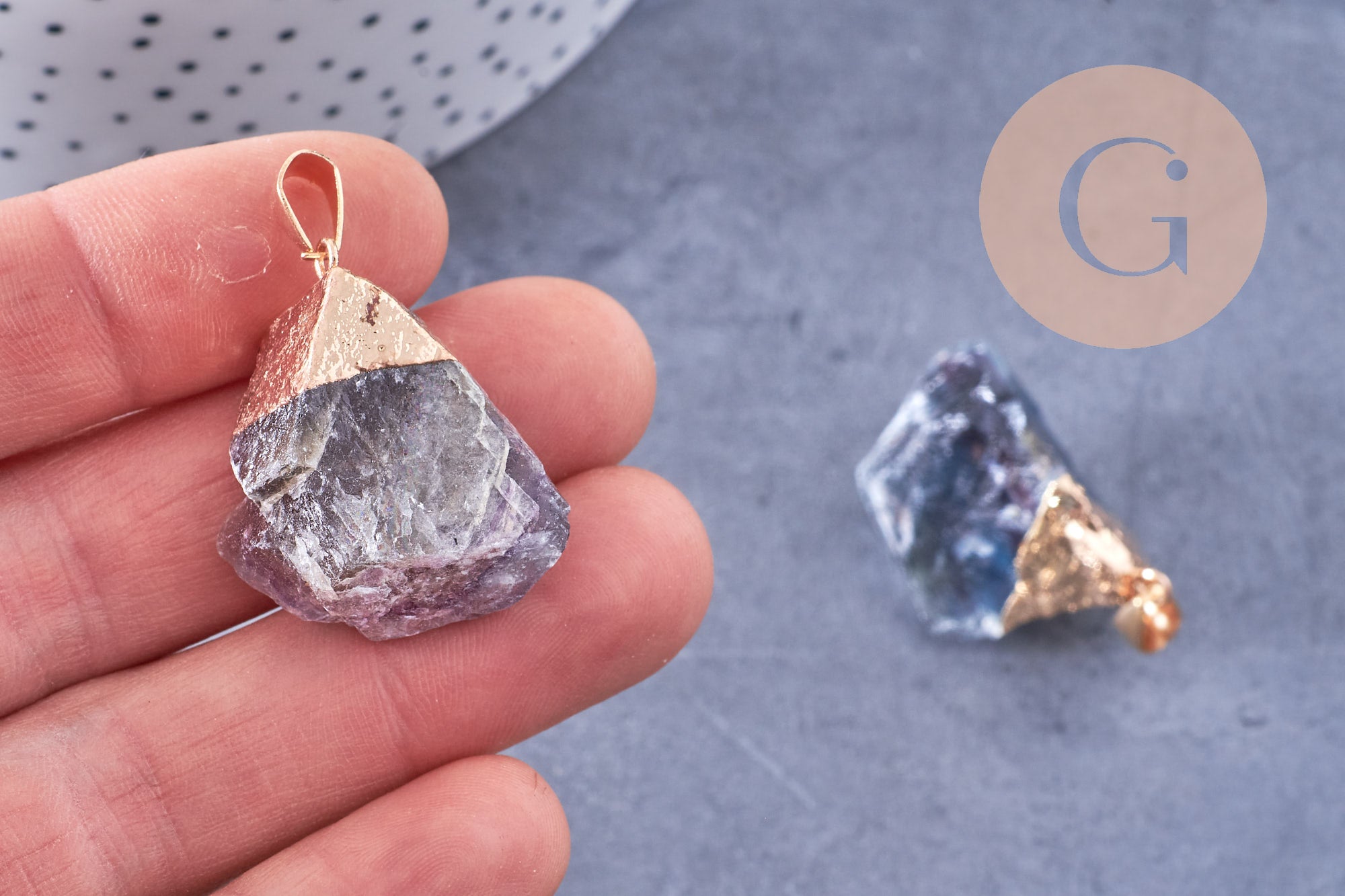 Gingerlily Pendentifs fluorite brute doré 24-25mm x1