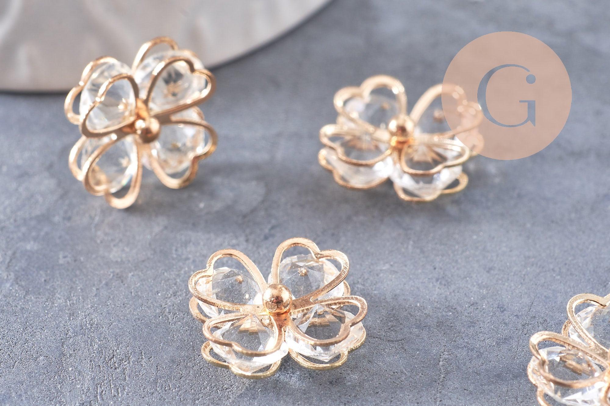Gingerlily pendentif trèfle 4 feuilles G10415 doré 18mm x2