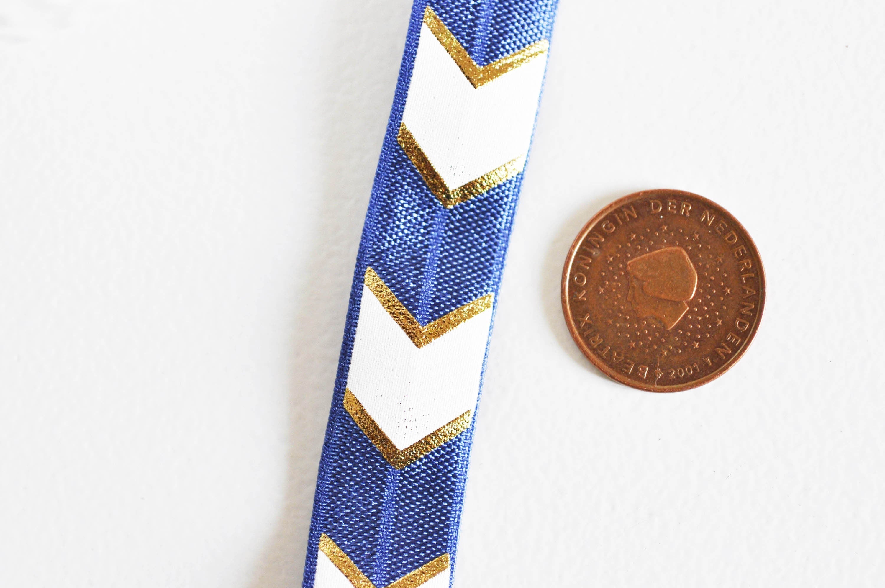 Gingerlily G1572 ruban élastique chevron bleu or 16mm 1m