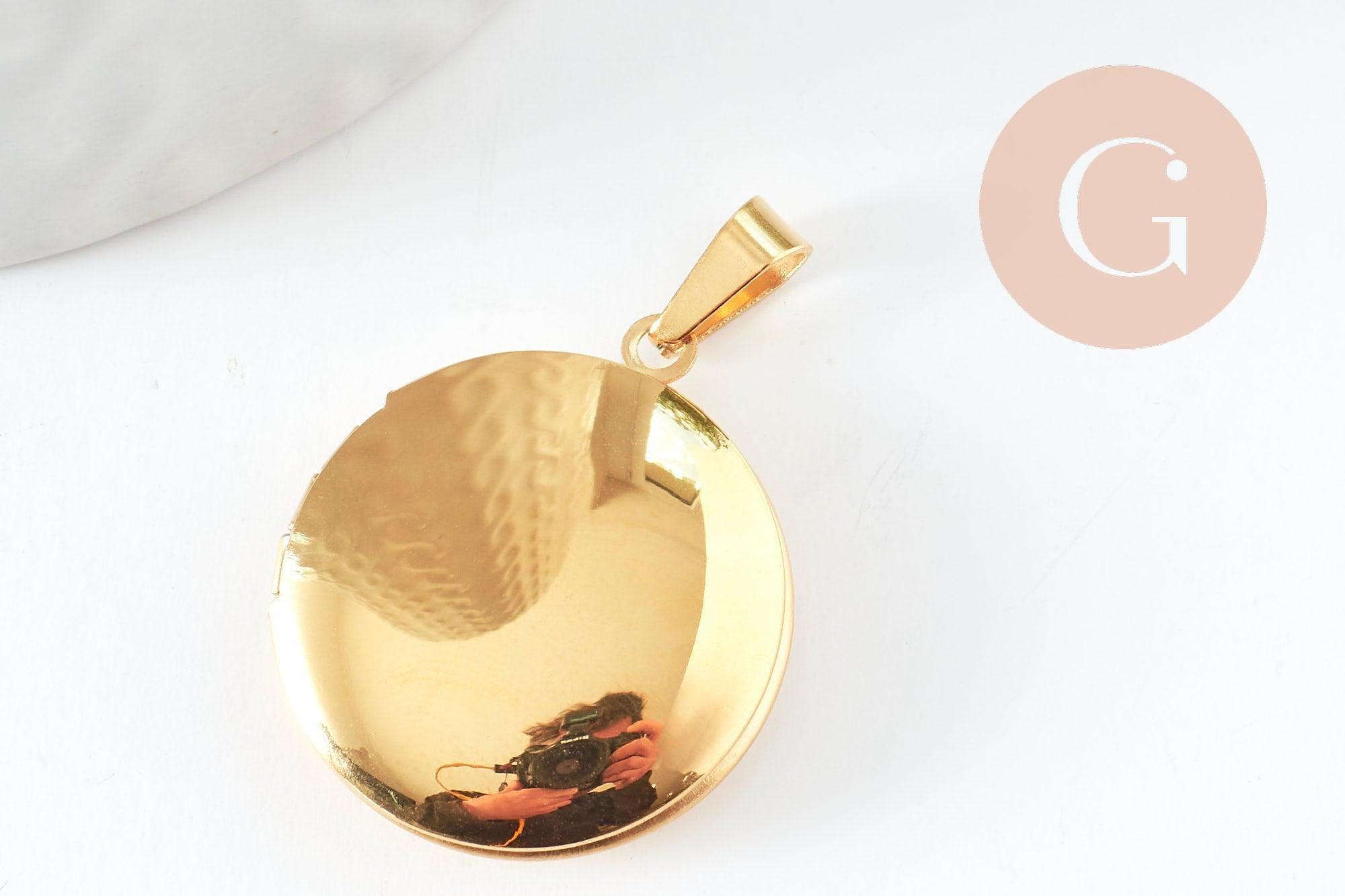 Gingerlily Pendentifs G9461 locket rond acier doré 23mm x1