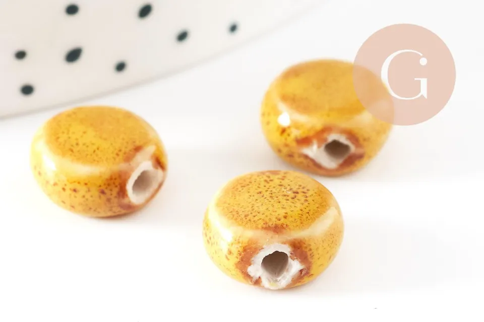 Gingerlily Perles Disque porcelaine moutarde 10 mm x5