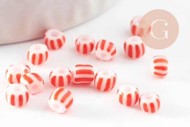 Gingerlily Perles DIY rocaille verre rayé rouge blanc 3-4,5mm 10g