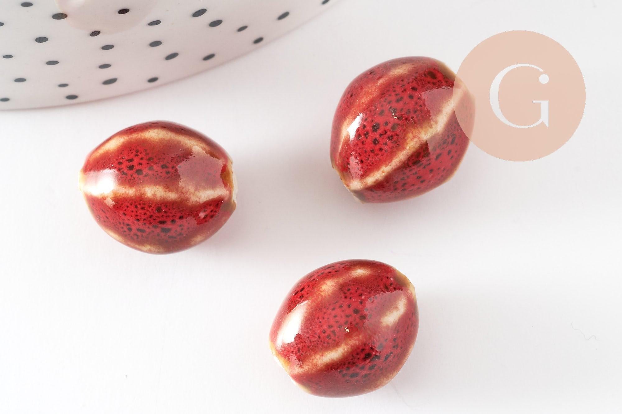Gingerlily perles ovales porcelaine rouge-marron 16mm x5