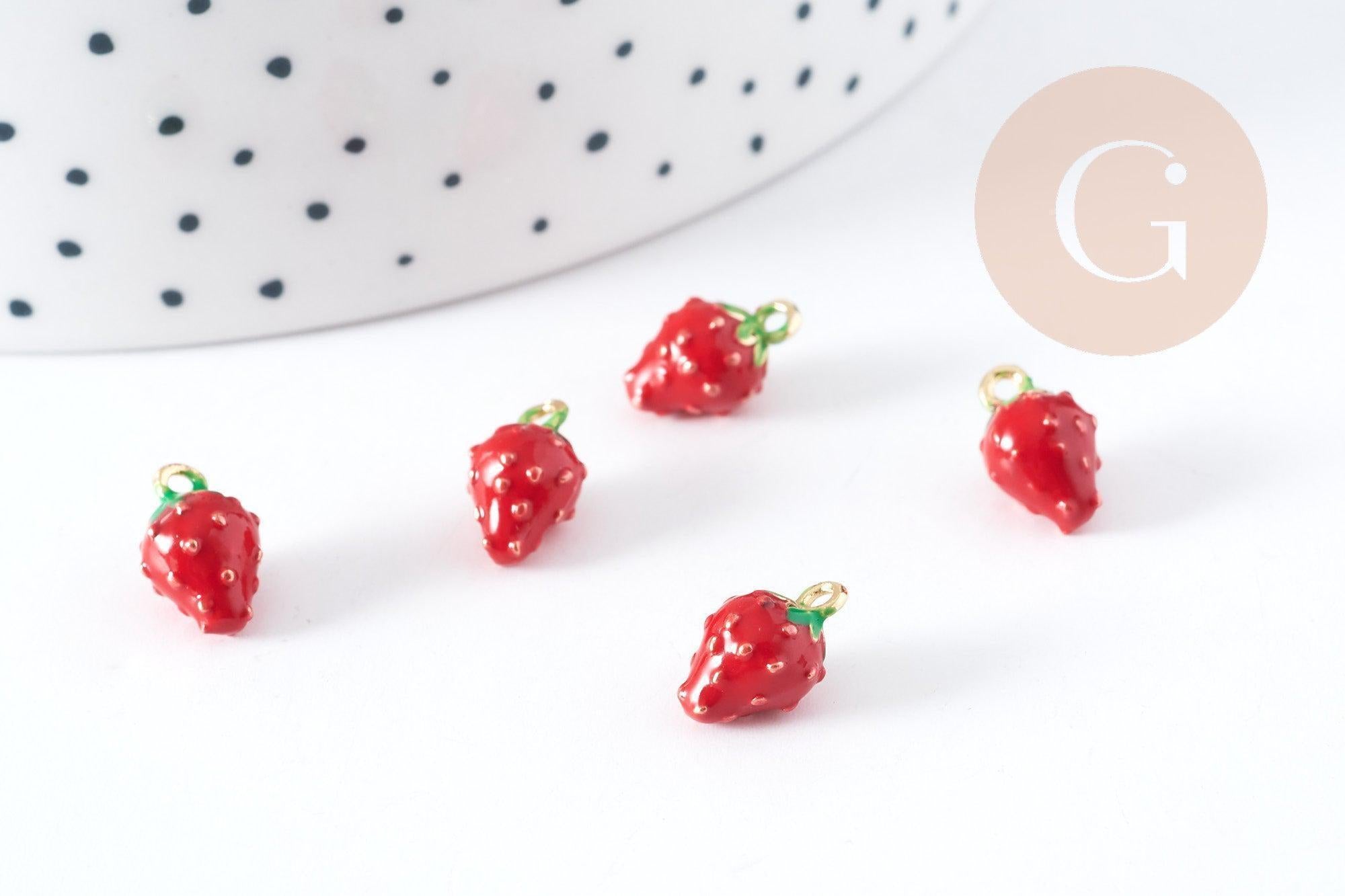 Gingerlily Perles breloque fraise émail rouge 11,5mm x1
