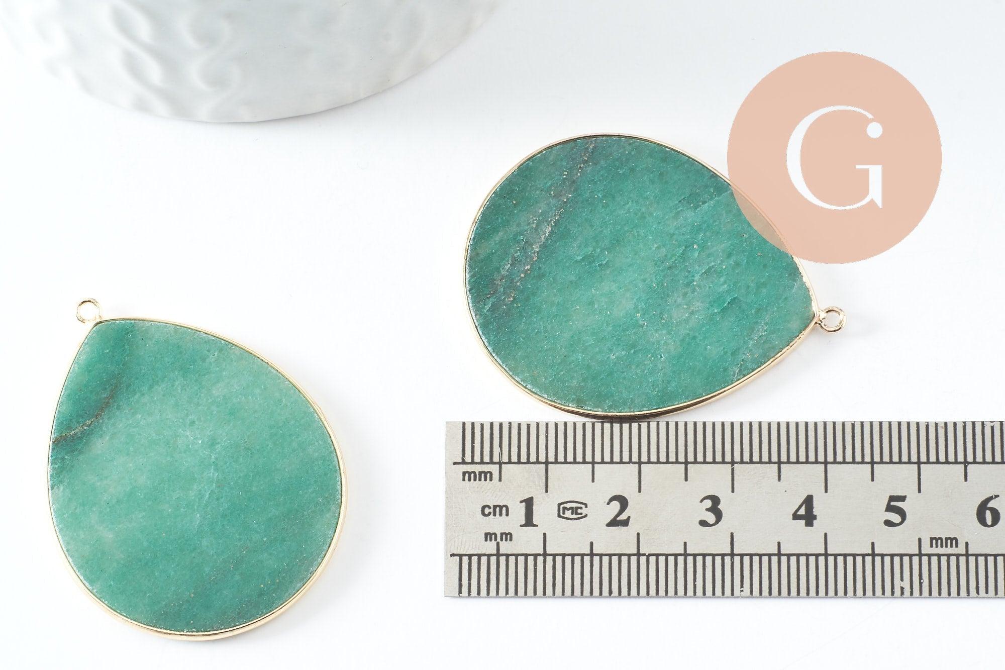 Gingerlily Pendentifs Goutte aventurine verte 44mm laiton doré