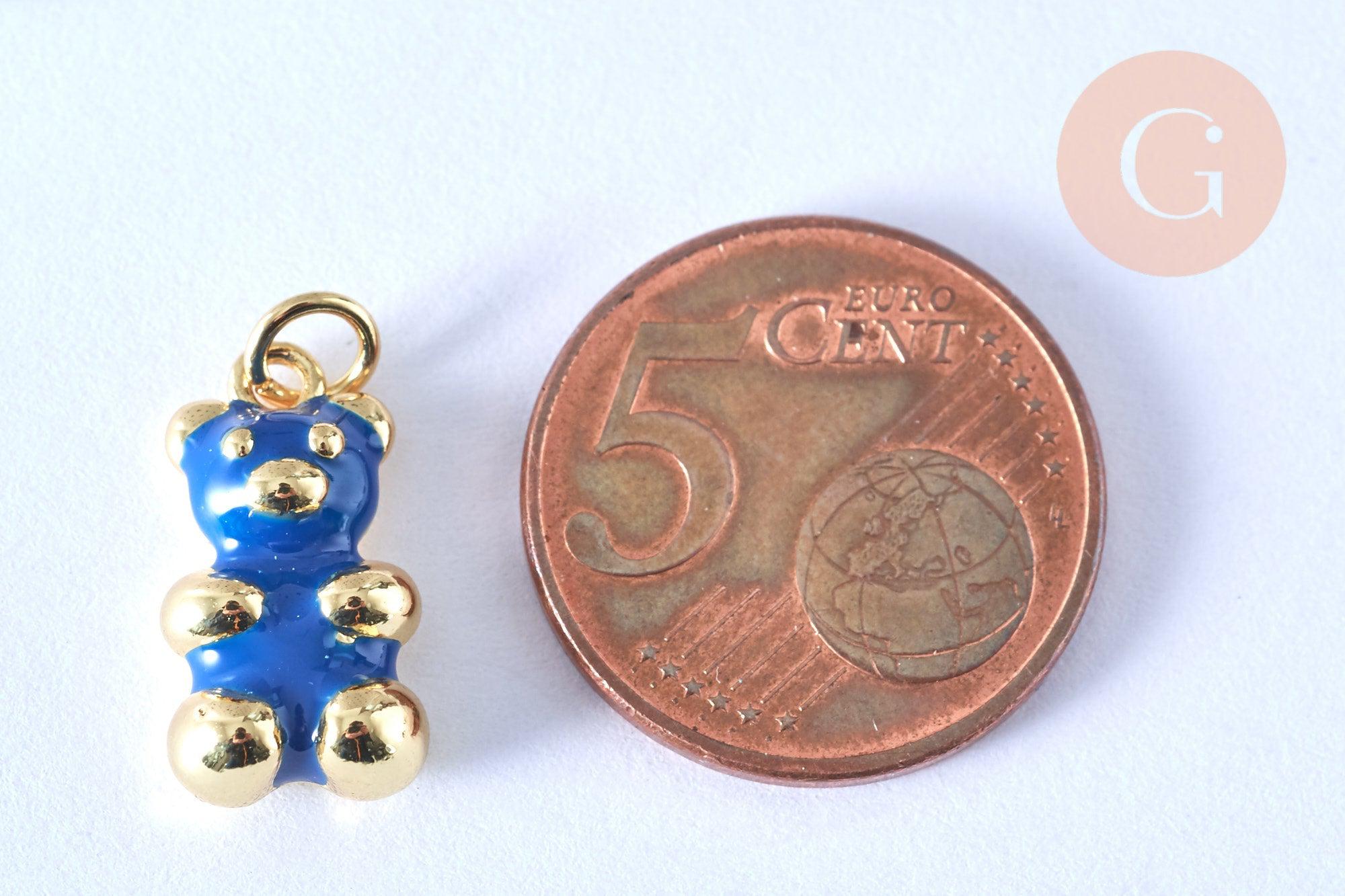 Gingerlily Pendentifs ourson laiton doré 17,5 mm résine bleue