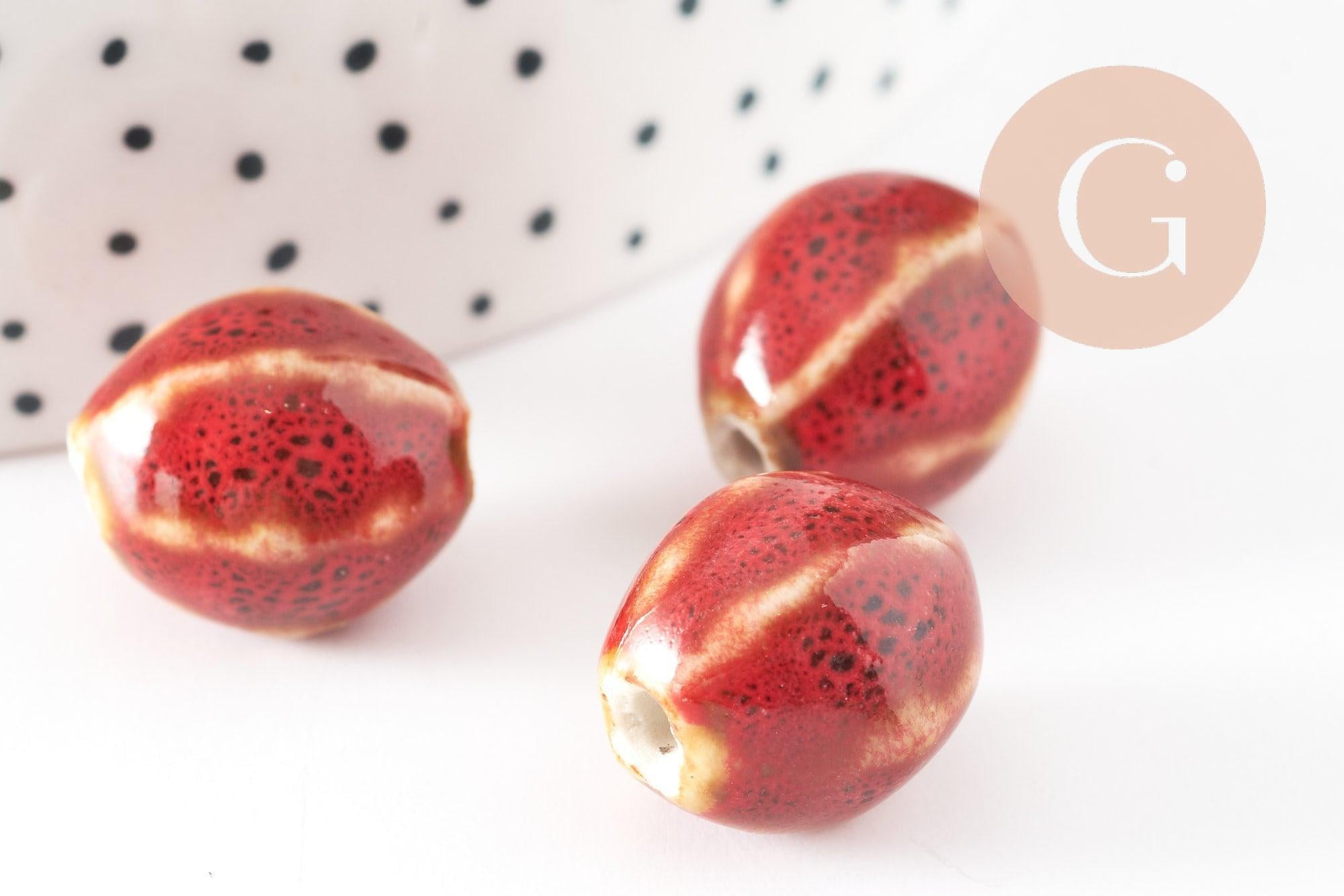 Gingerlily perles ovales porcelaine rouge-marron 16mm x5