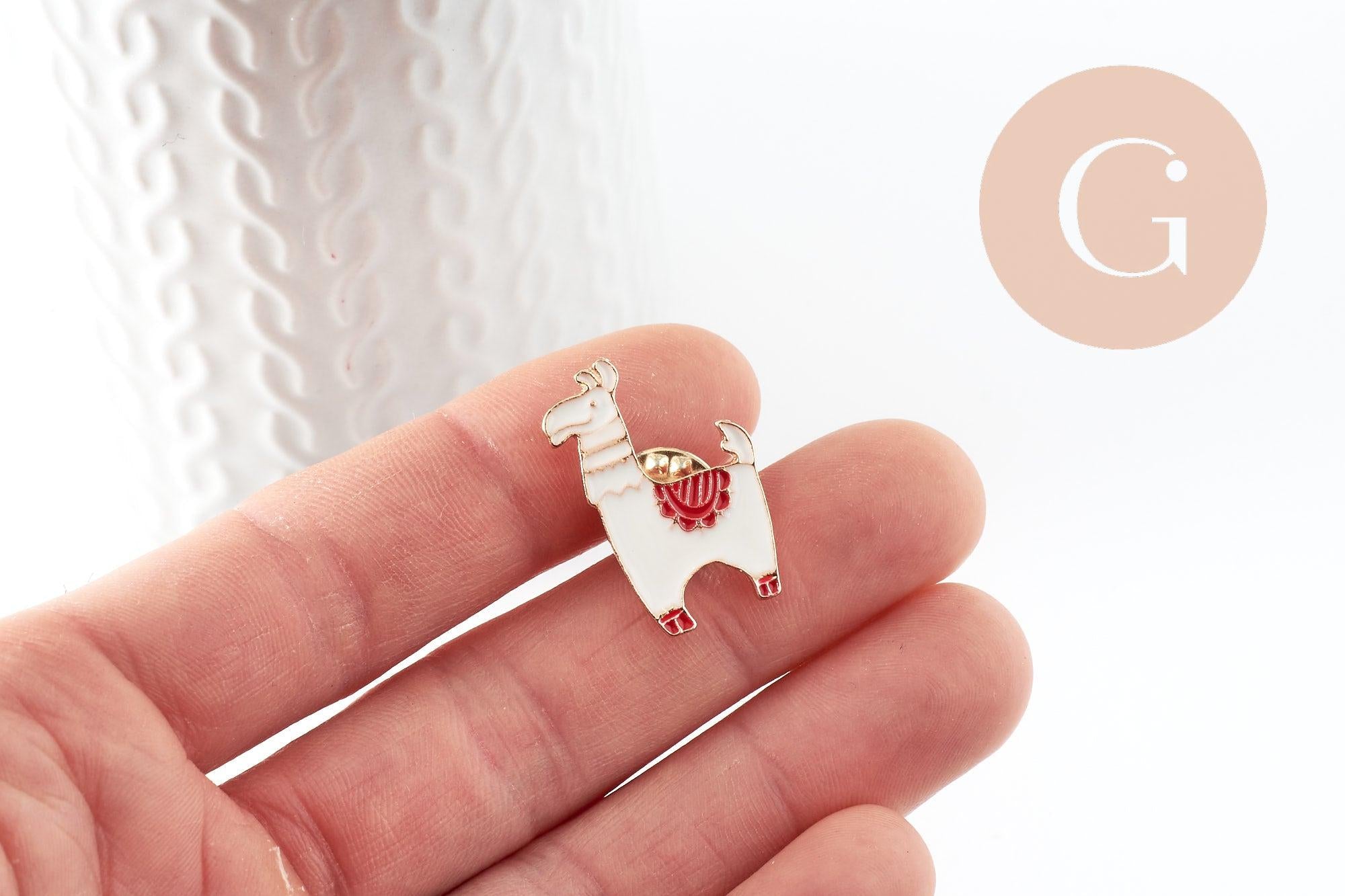 Gingerlily broche pin's lama doré émail 27mm x1
