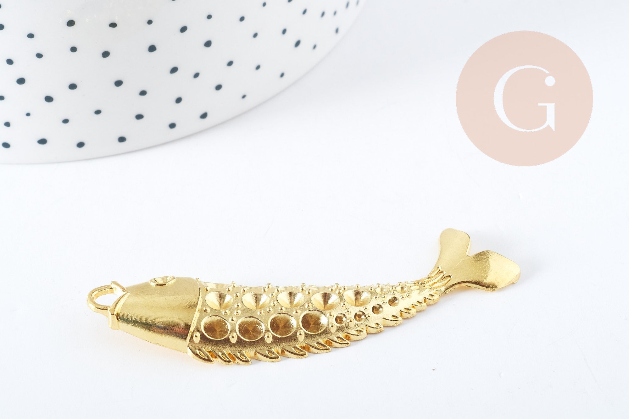 Gingerlily Pendentif poisson tibétain doré à strasser 70mm x1