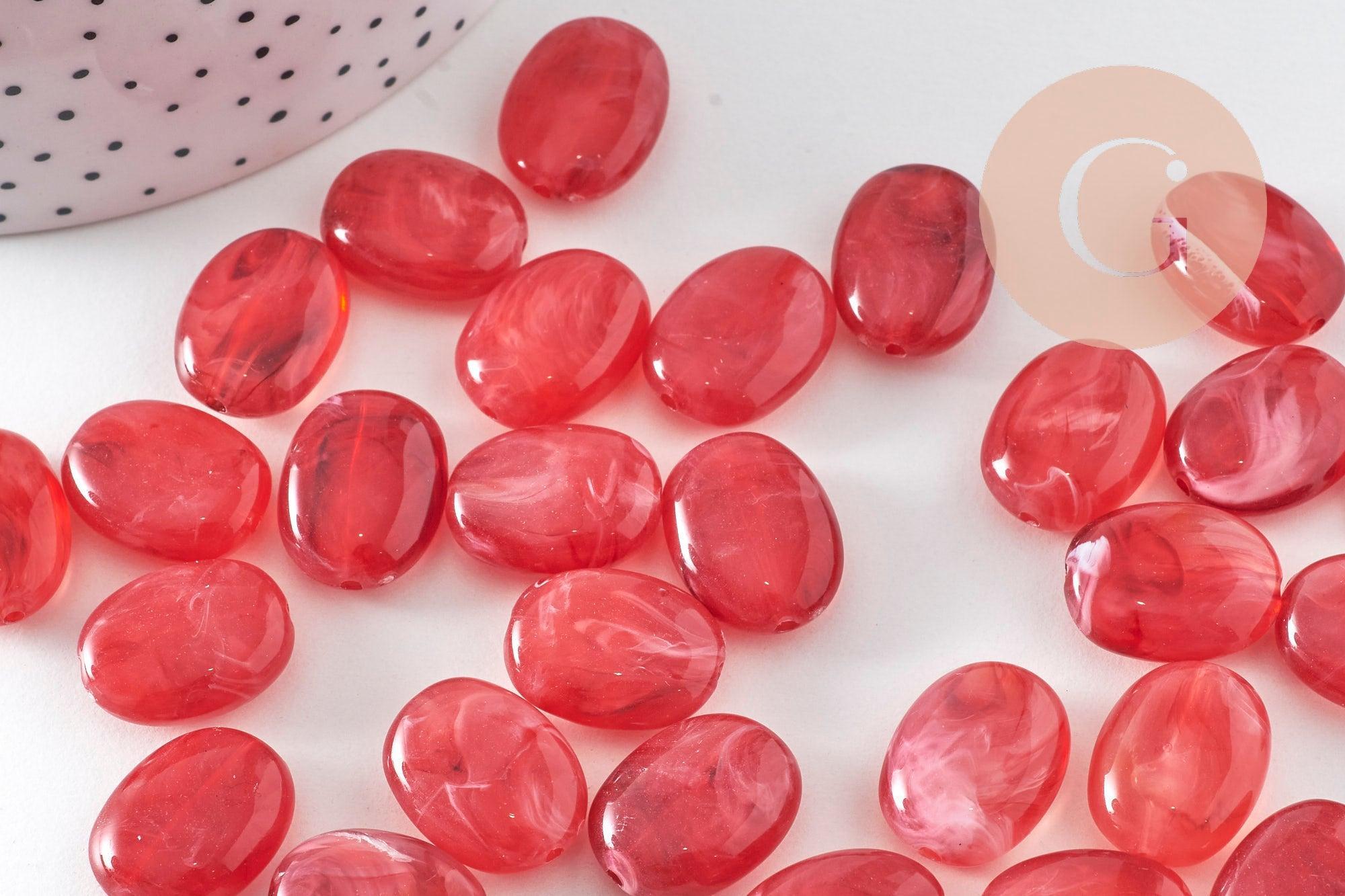 Gingerlily G10489 perle acrylique ovale rouge lot 10