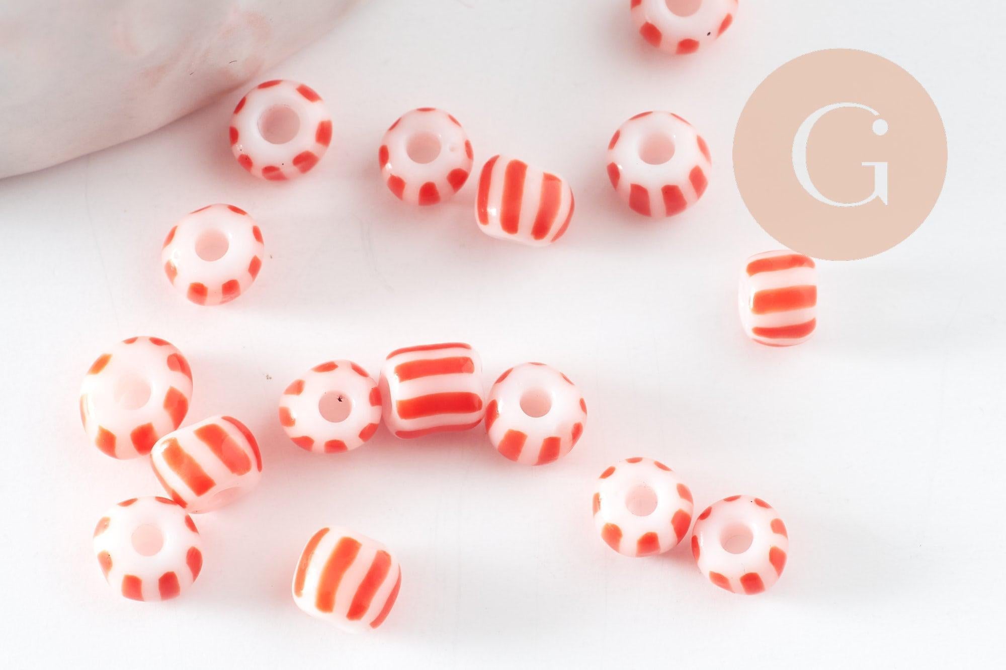 Gingerlily Perles DIY rocaille verre rayé rouge blanc 3-4,5mm 10g