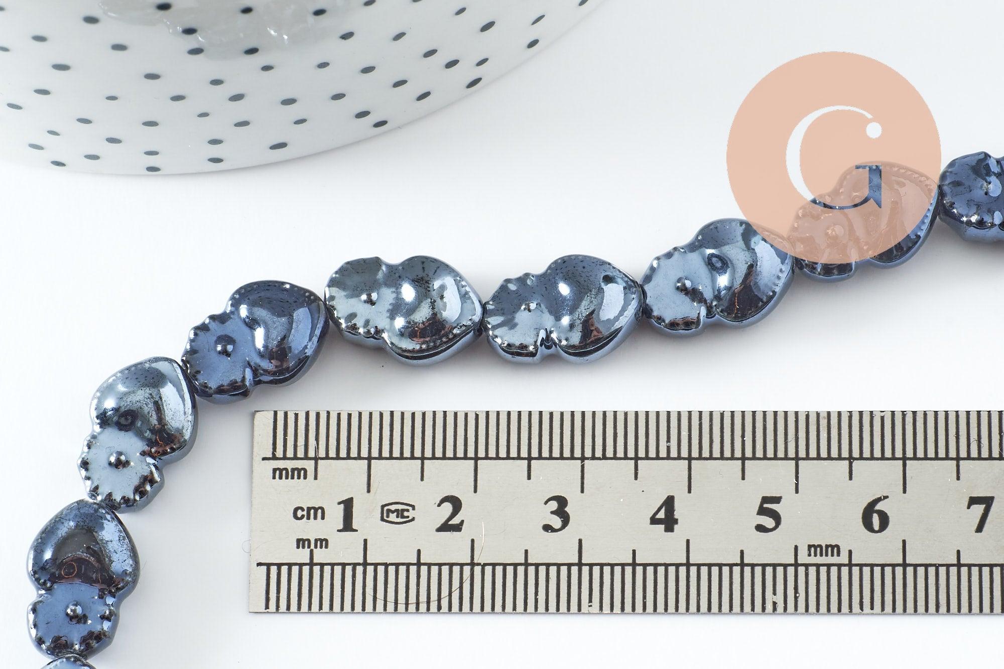 Gingerlily Perles Cœur Porcelaine Bleu Foncé Irisé 16mm x24