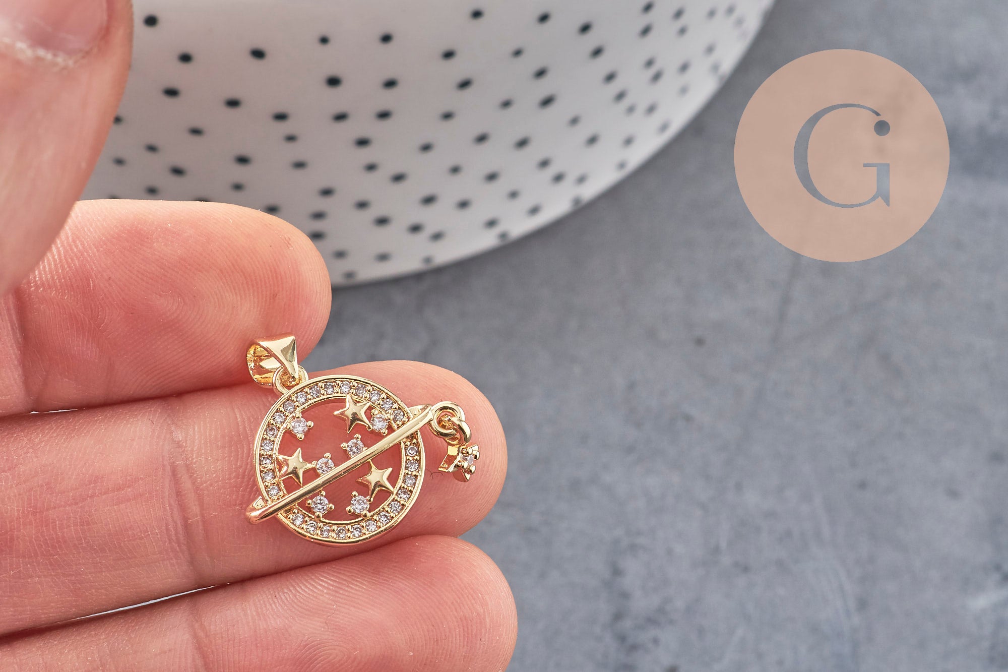 Gingerlily Pendentifs G7388 médaillon planète zircons 21 mm