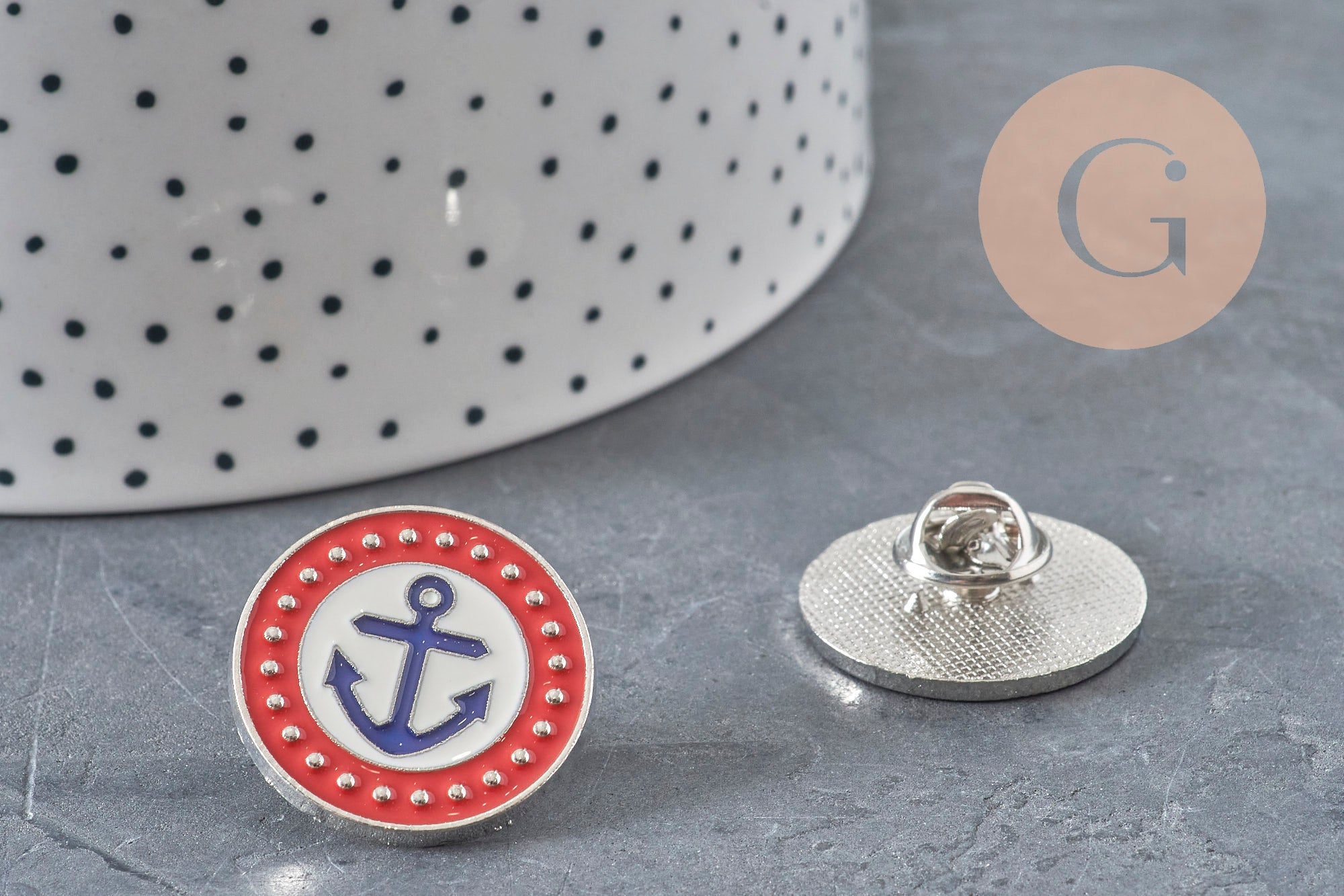 Gingerlily Perles G11237 broche pin's écusson marin ancre 25mm