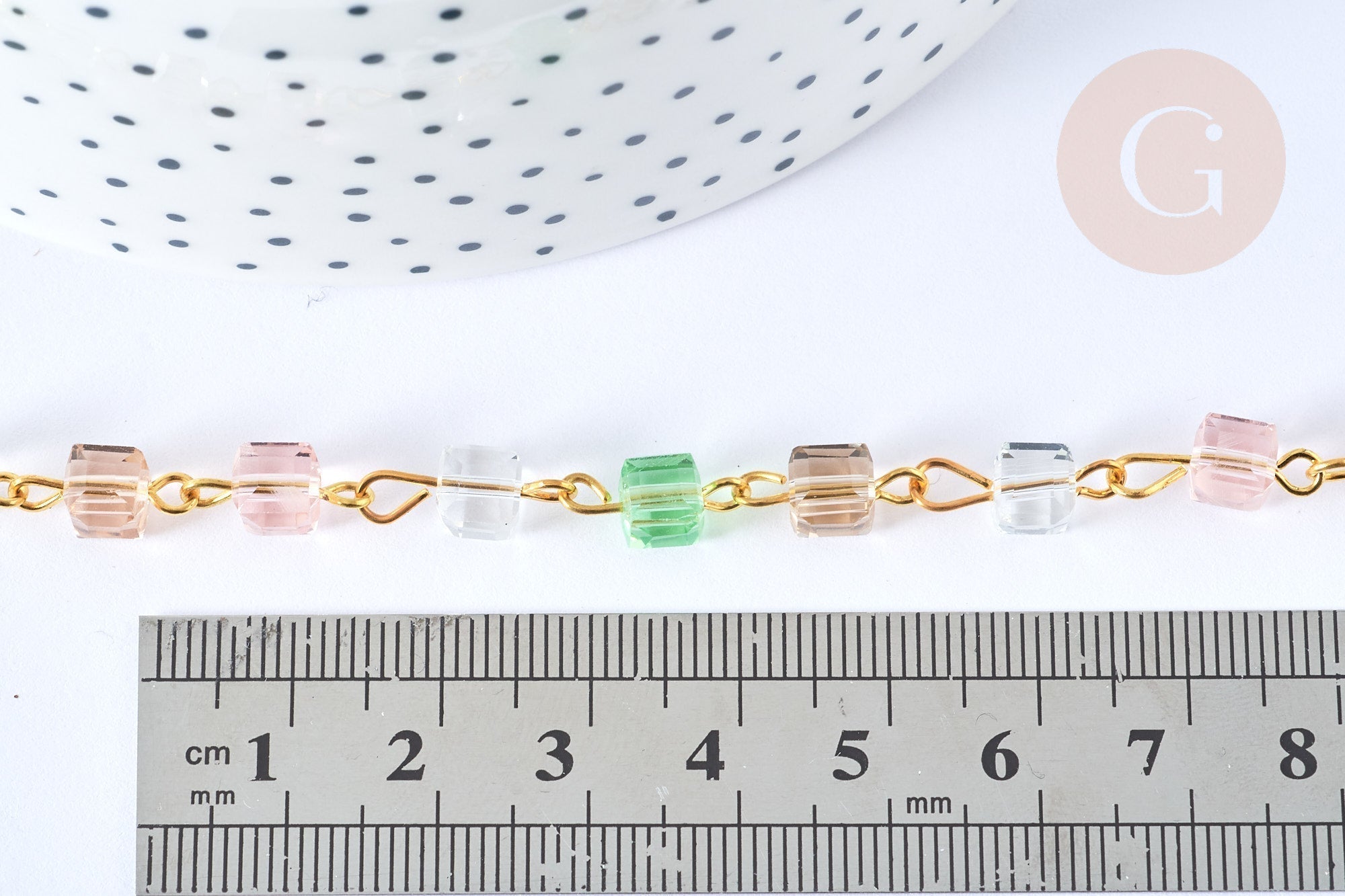 Gingerlily Chaînes G7659 chaîne cube cristal doré 1 mètre