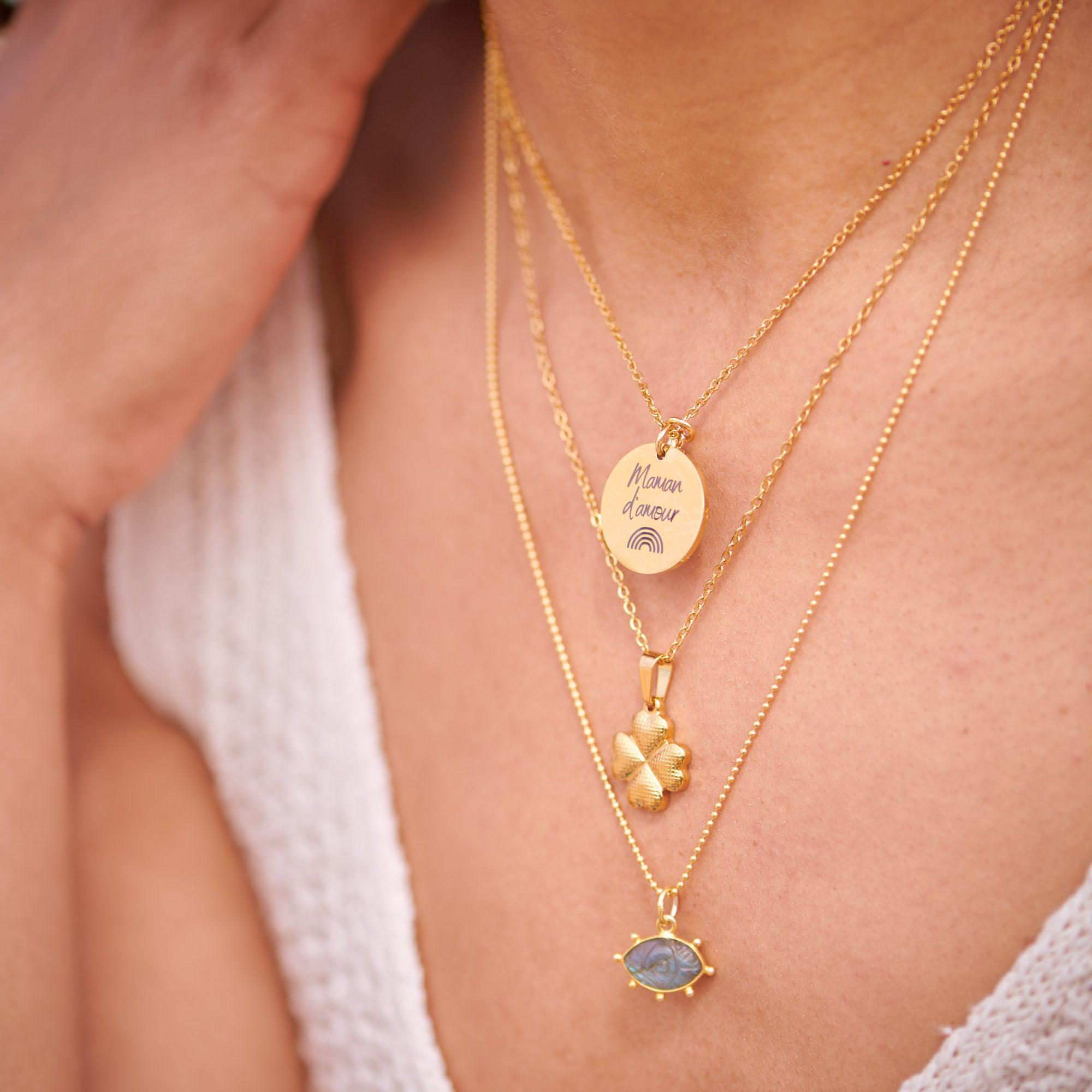 Gingerlily ADN11 collier médaille gravée arc-en-ciel acier