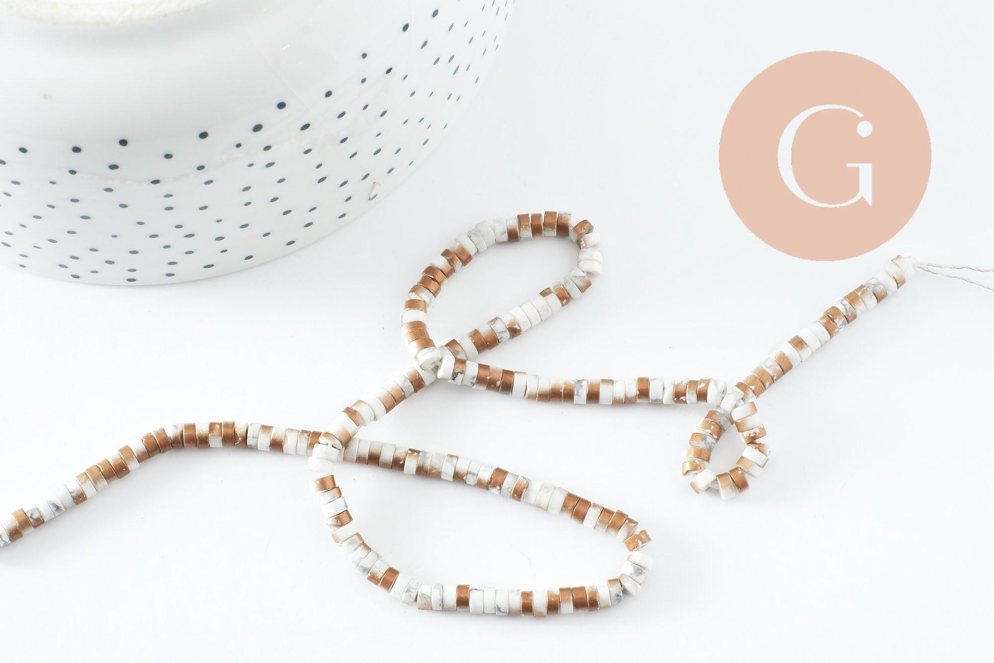 Gingerlily Perles heishi howlite blanc doré 4mm perles fil 39cm