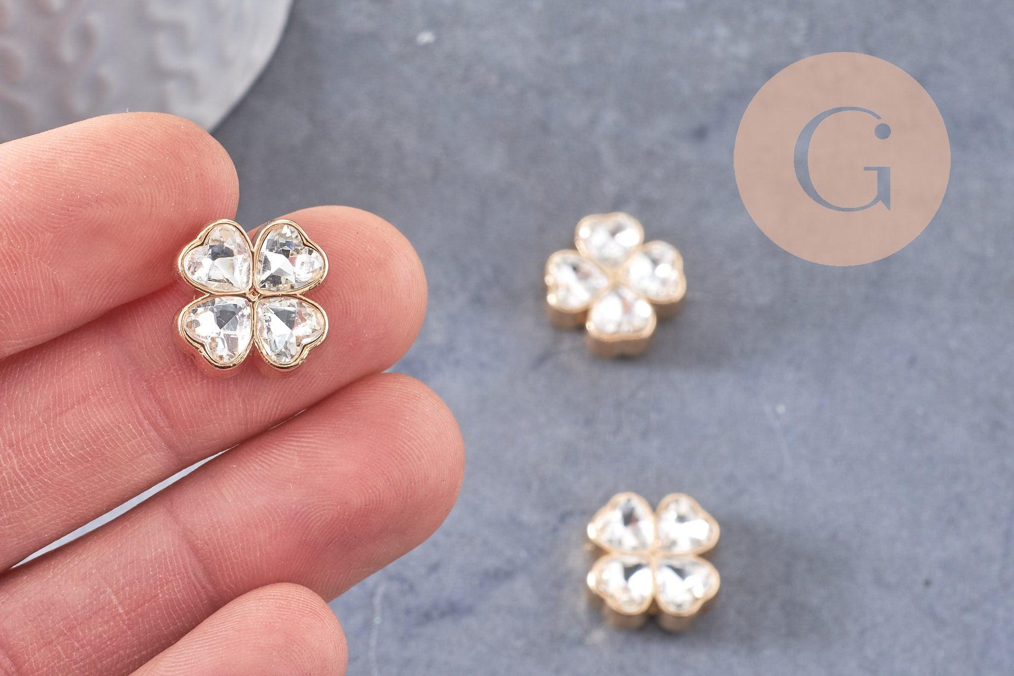 Gingerlily Perle trèfle 4 feuilles zamac zircons 16mm x1