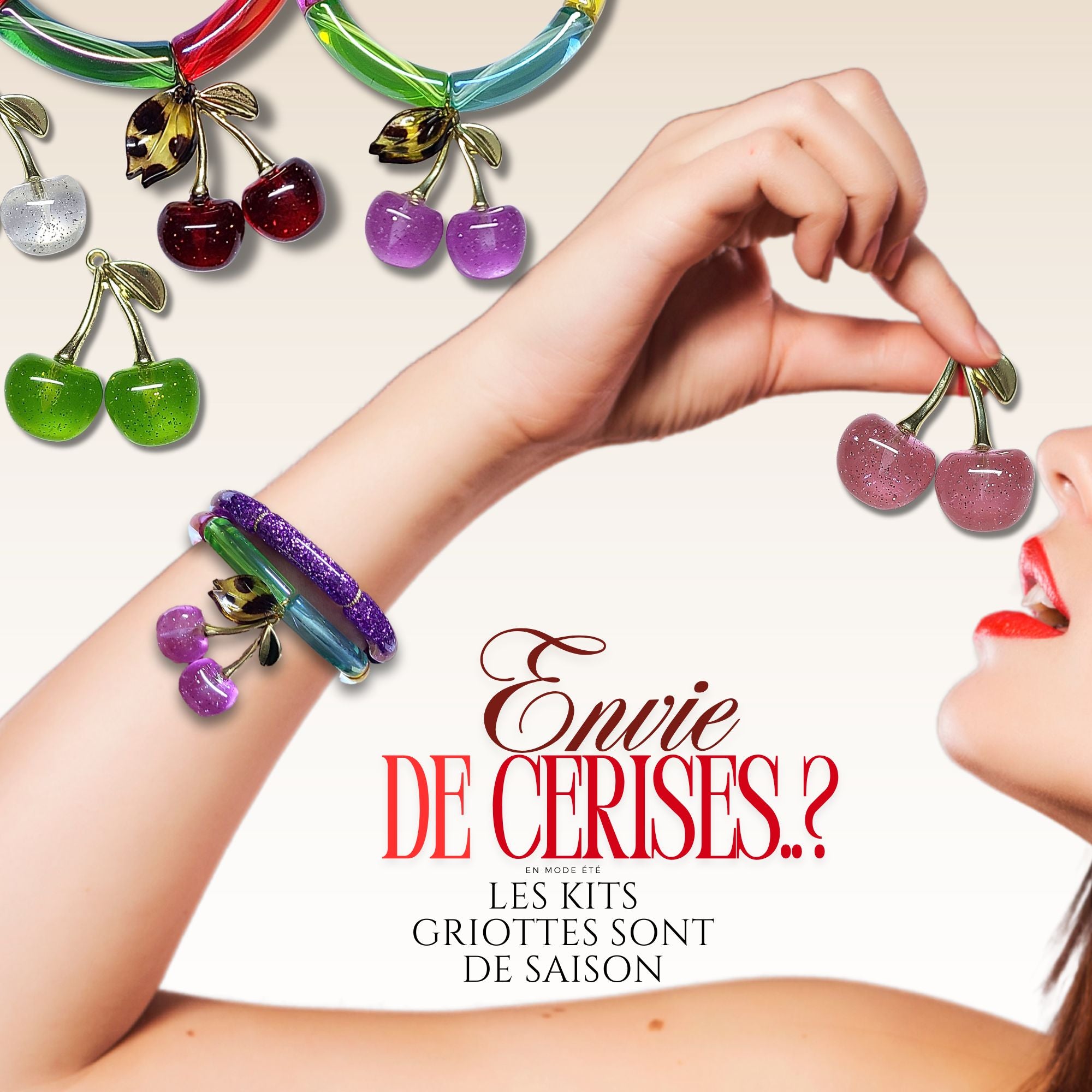 ARTSHOP Griottes vert kit bracelet pendentif cerise