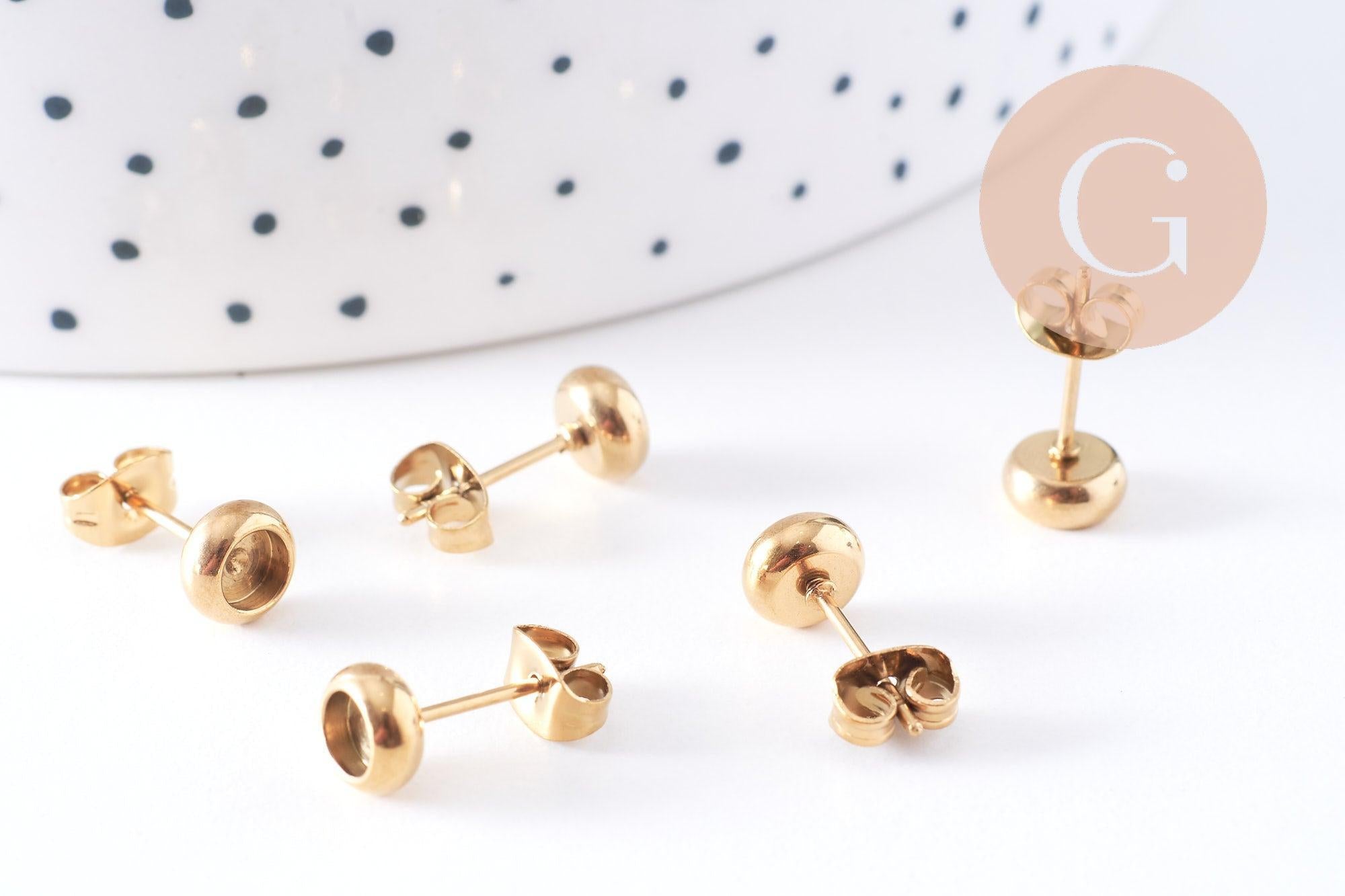 Gingerlily Clous puces cabochon 4mm doré acier x10