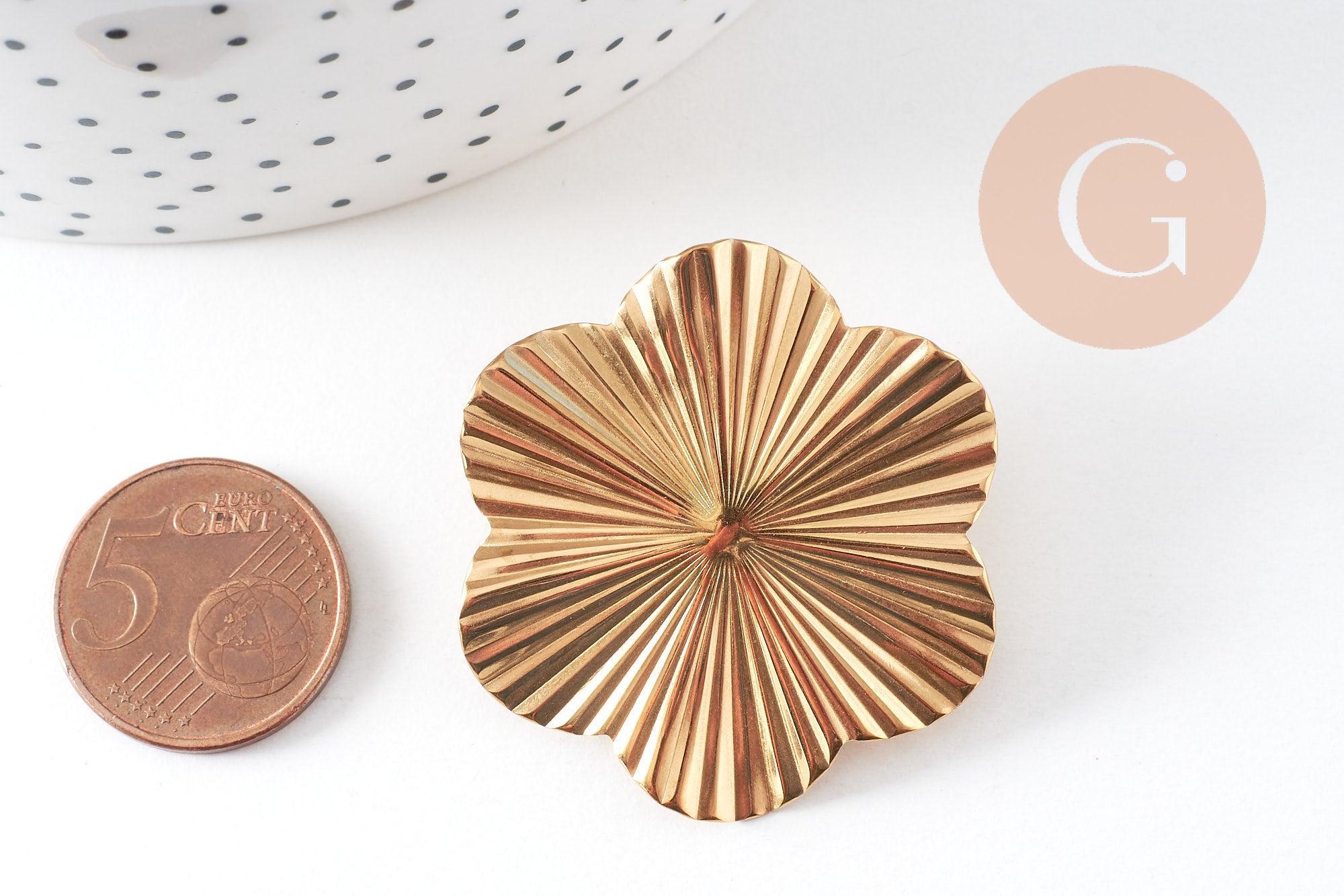 Gingerlily Boucles fleur XL acier doré 40,5mm la paire