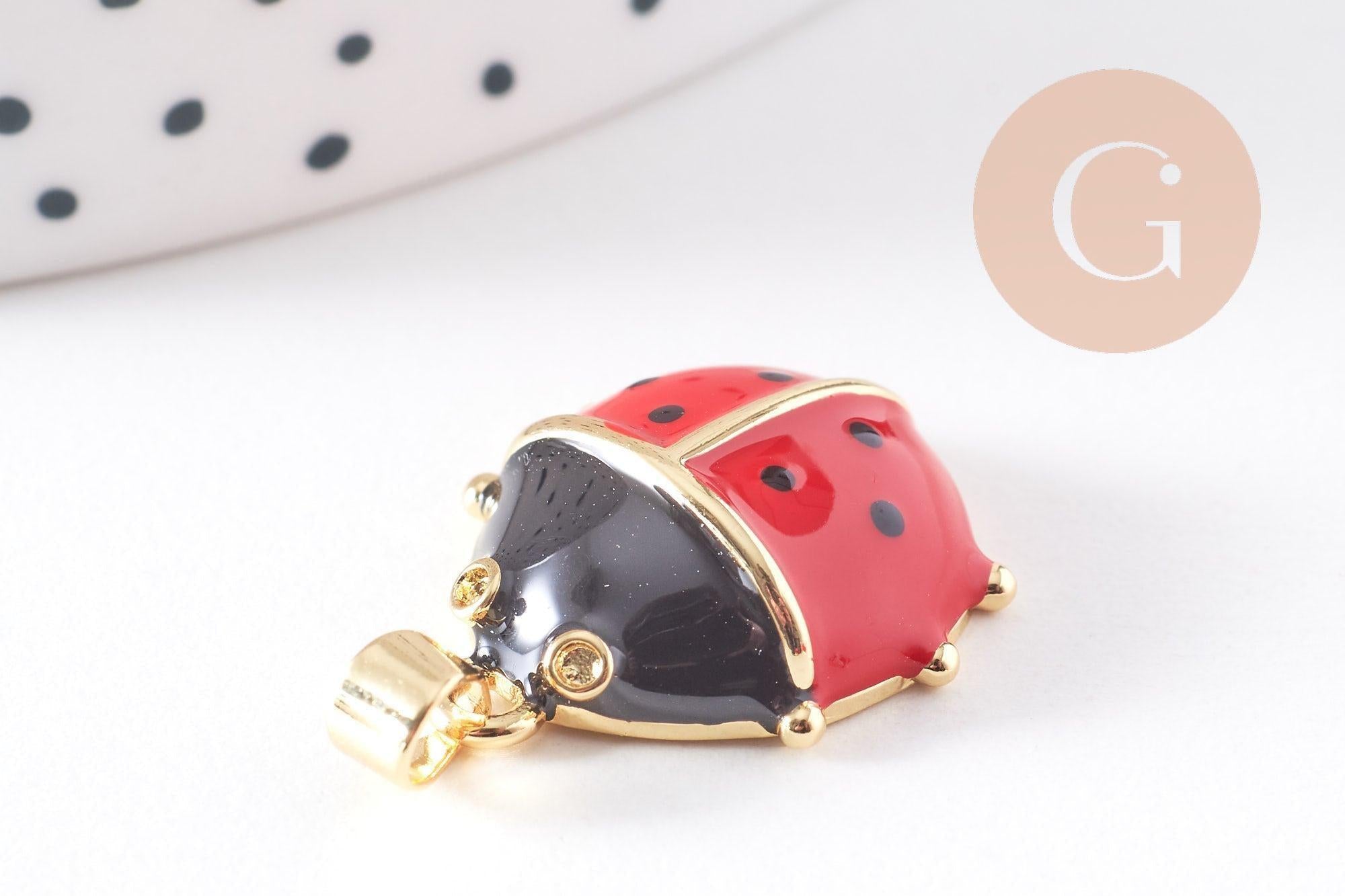 Gingerlily pendentif coccinelle G10306 breloque émail rouge x1