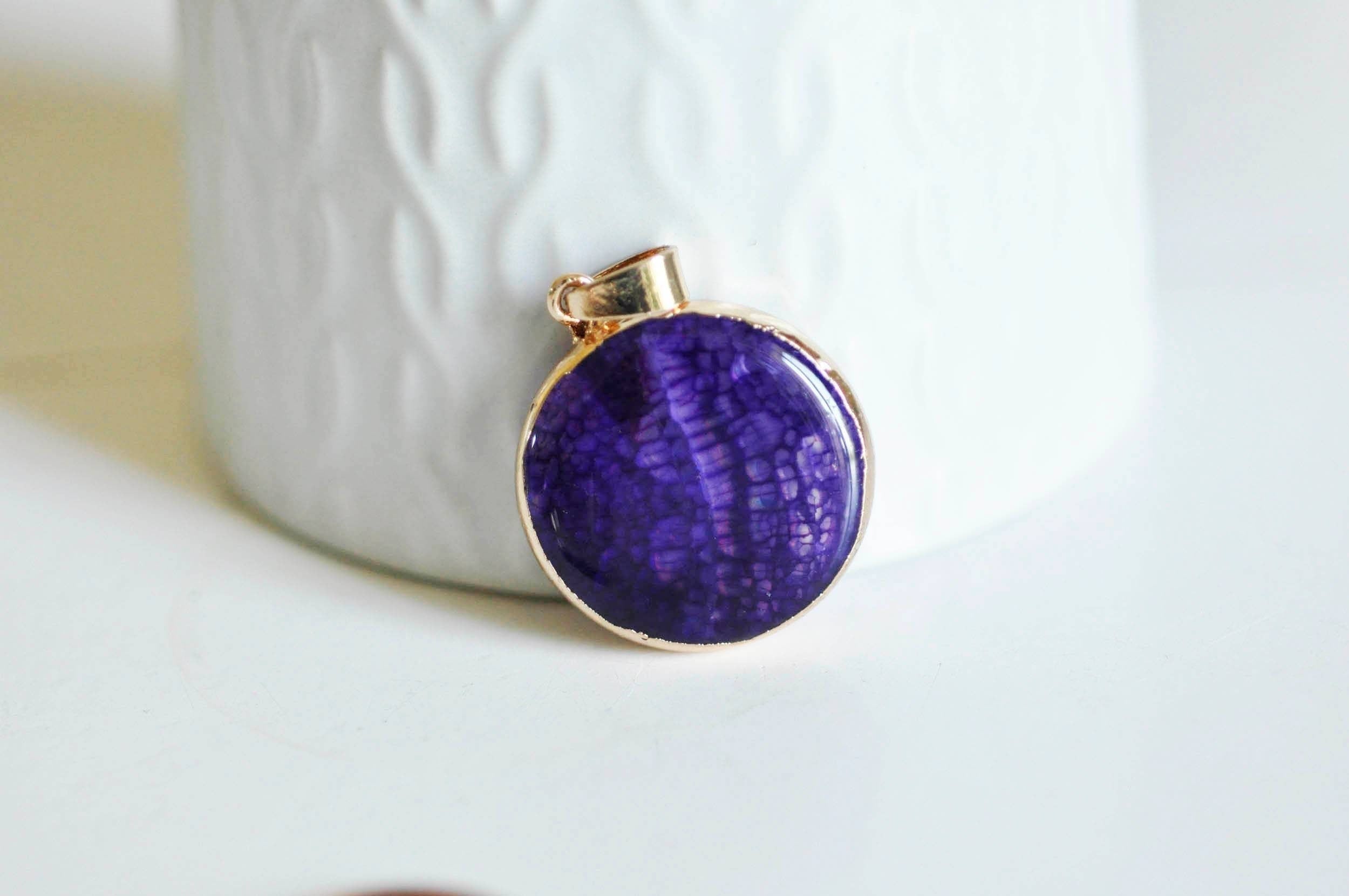 Gingerlily Pendentifs G0384 rond agate verte doré 24mm pendentif x1