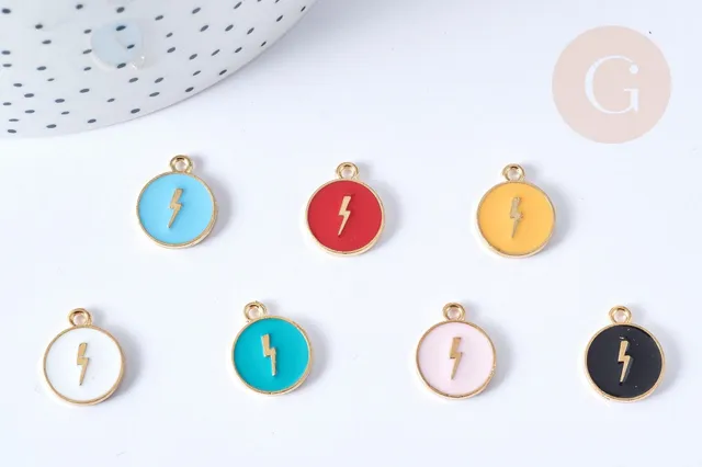 Gingerlily Médaille éclair émail 16mm doré pendentif noir