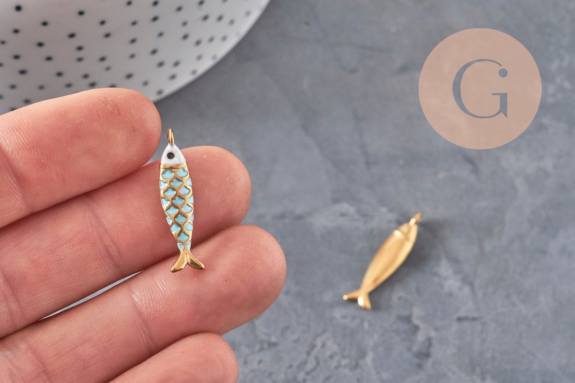 Gingerlily pendentif poisson doré turquoise 25,5 mm
