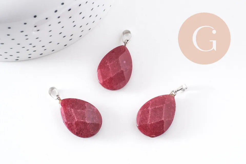 Gingerlily G10234 pendentif goutte jade bordeaux 27,5 mm