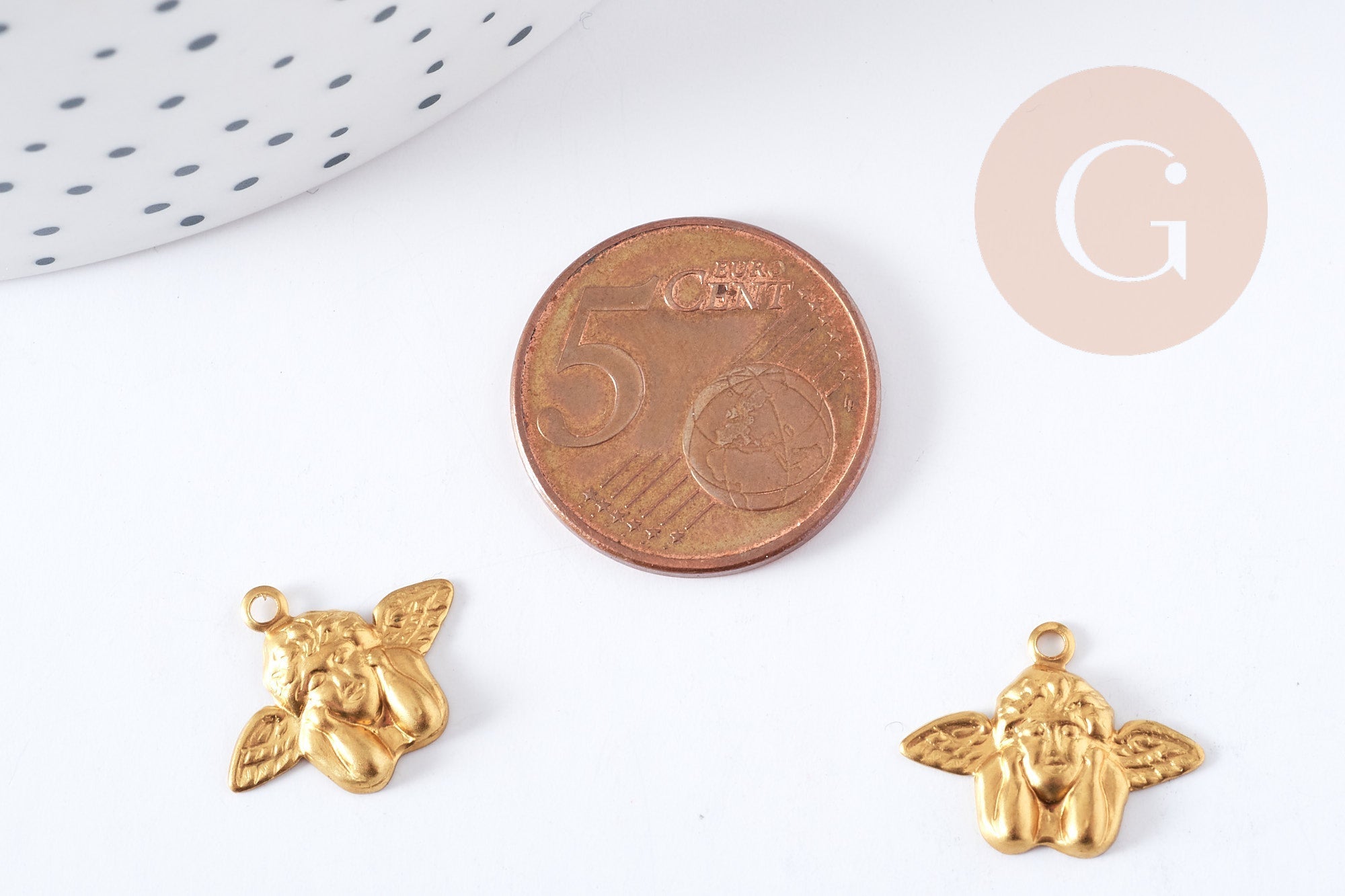 Gingerlily Pendentif G7632 breloque ange laiton brut 16 mm x2