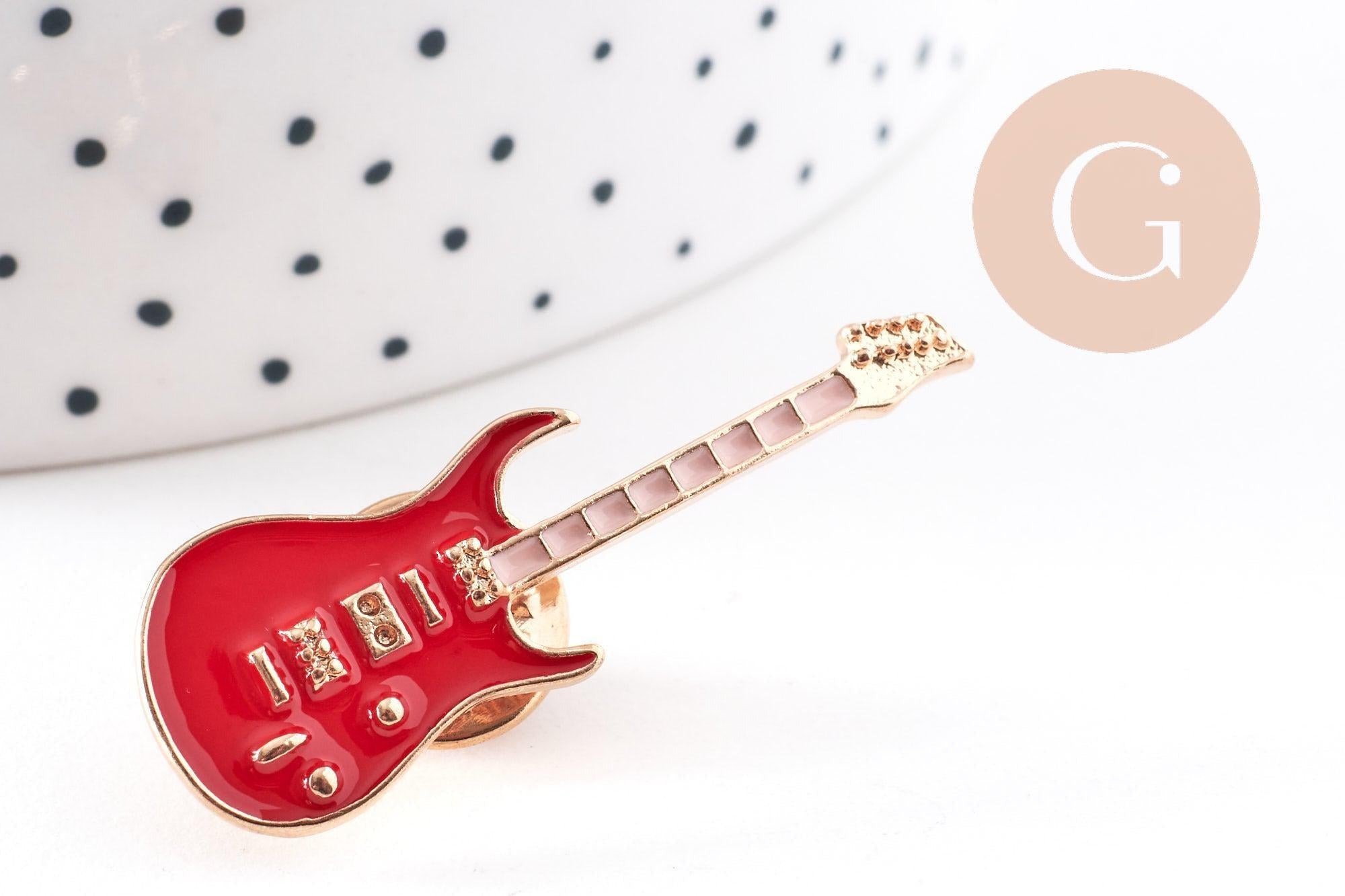 Gingerlily Broches et pin's G10168 broche guitare émail rouge 42mm