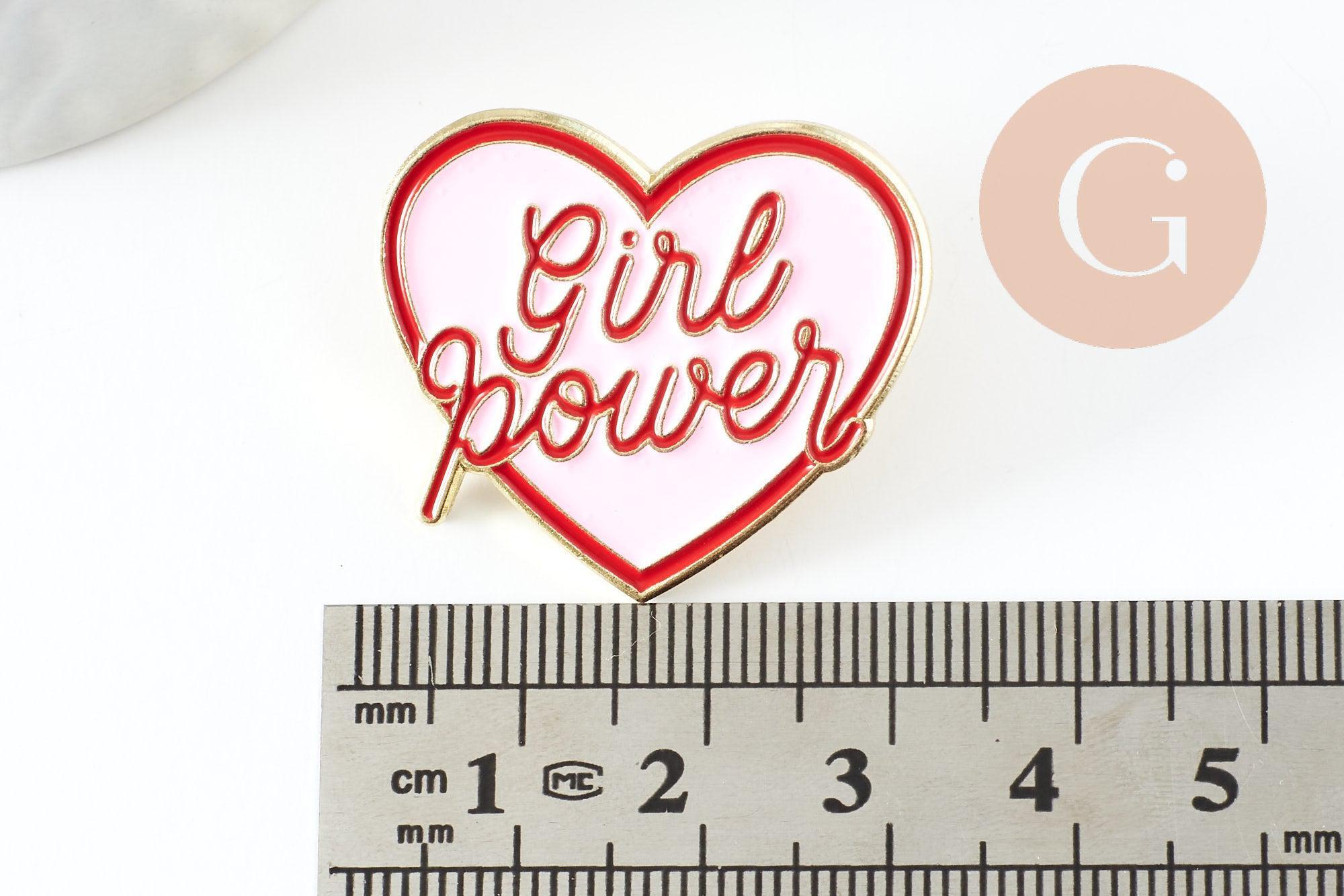 Gingerlily G9459 broche pin's coeur GIRL POWER rose 31mm