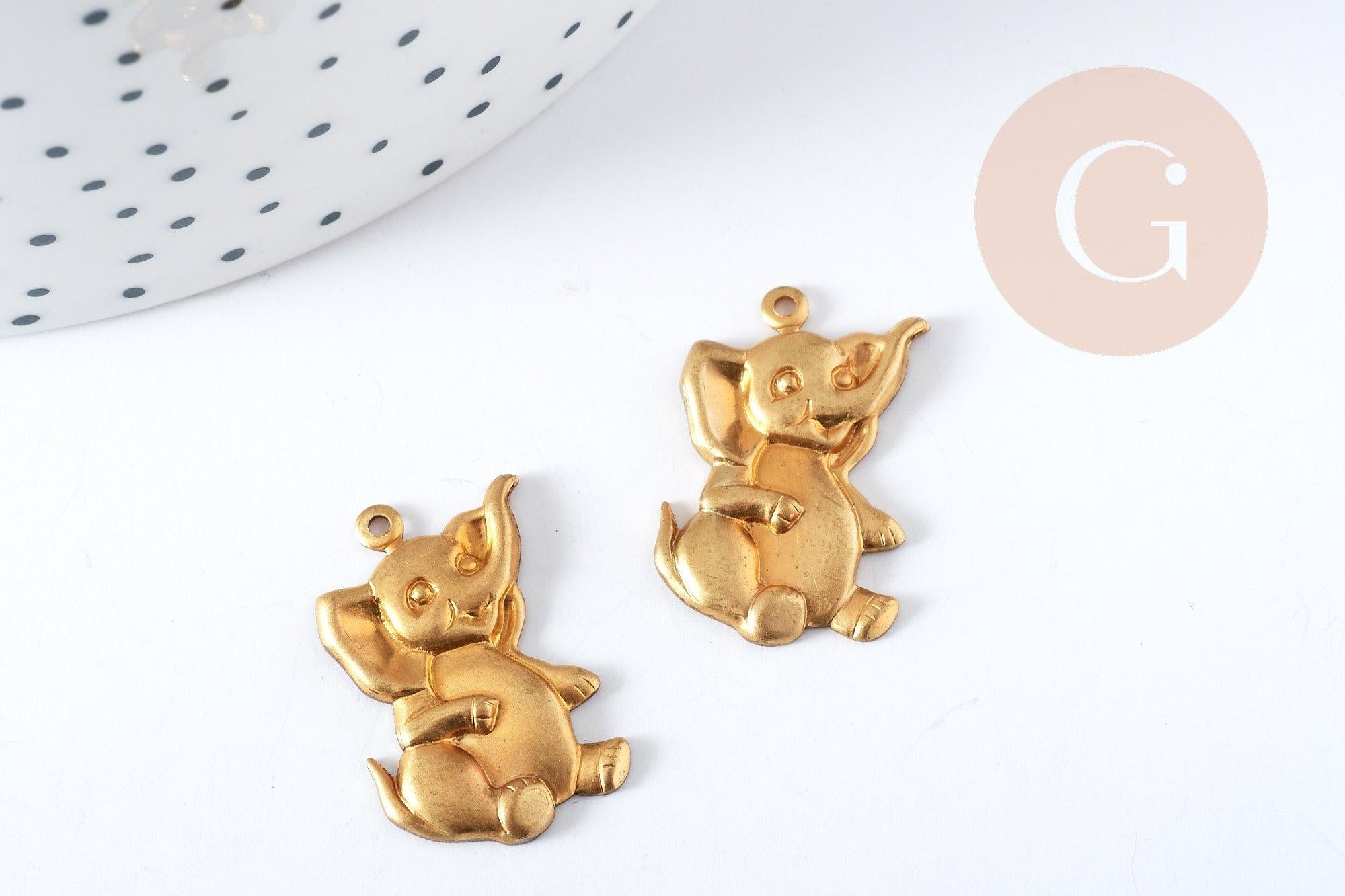 Gingerlily G8207 breloque éléphant Dumbo laiton brut 12mm x1