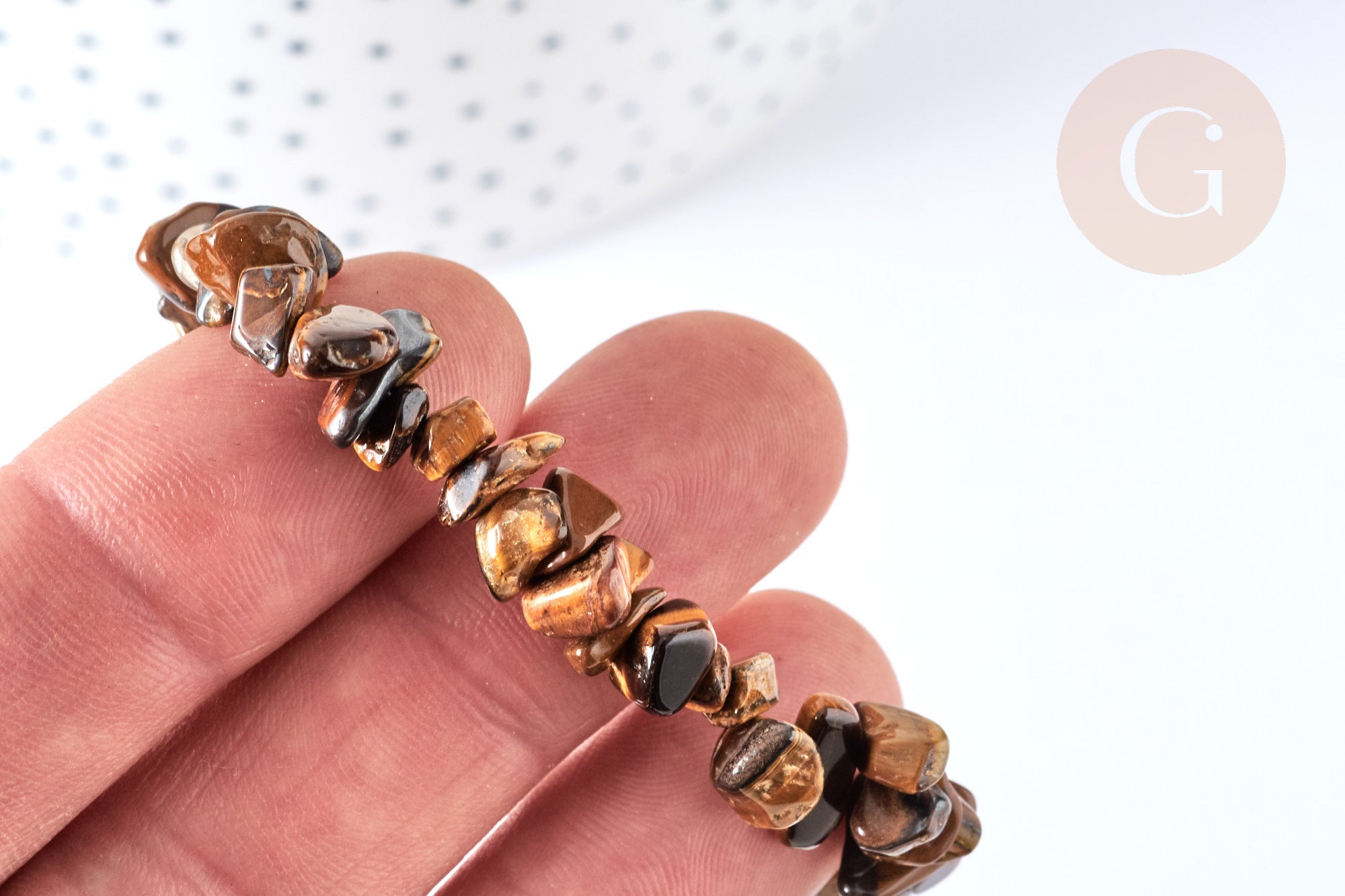 Gingerlily Bracelet œil de tigre chips 50mm G7075