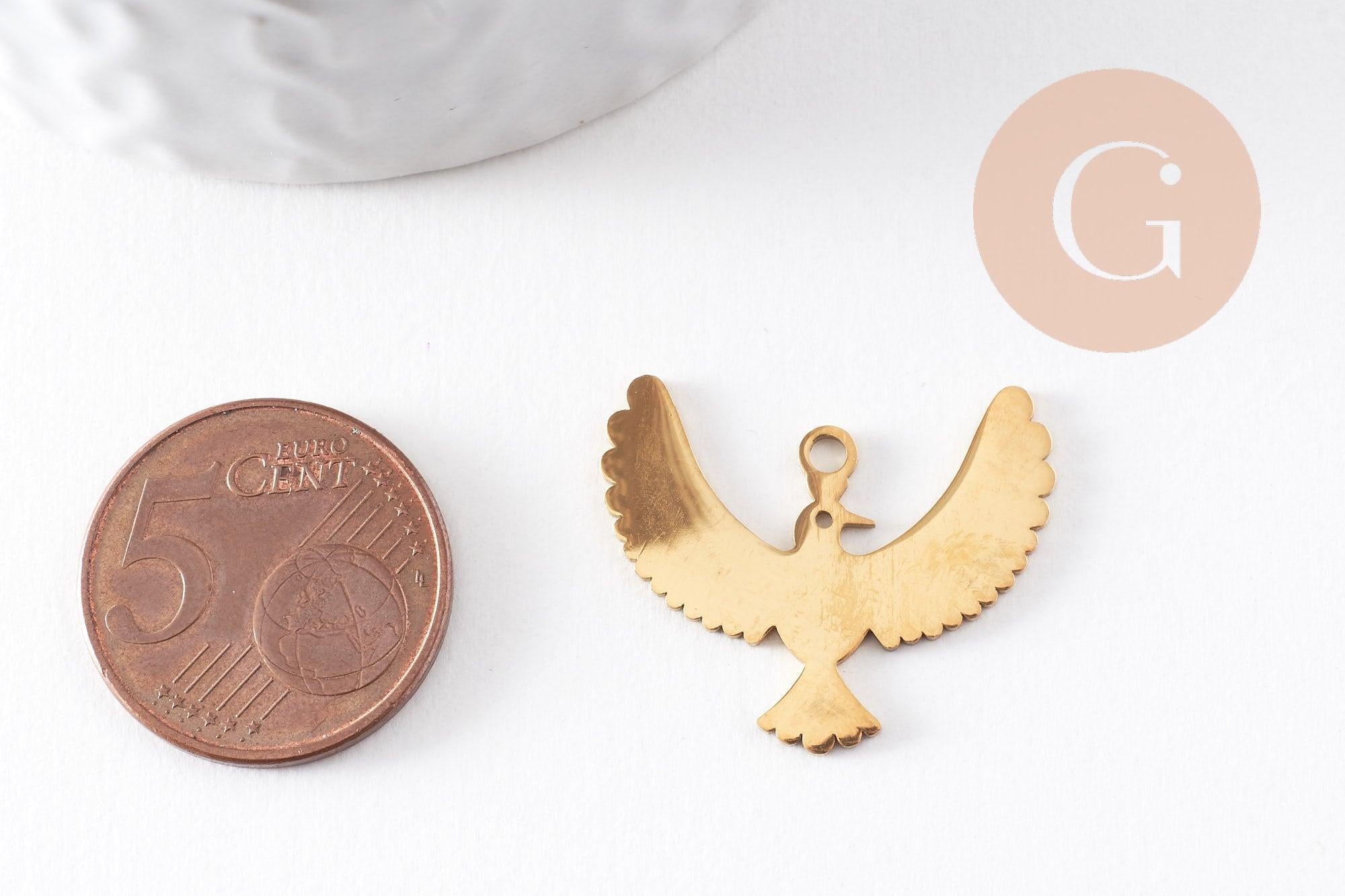 Gingerlily Pendentifs oiseau G9942 pendentif acier doré 25,5mm
