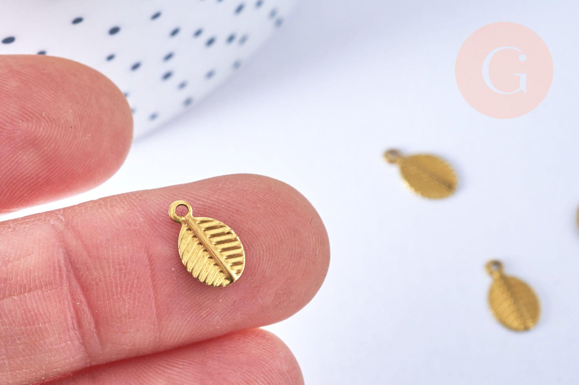 Gingerlily Breloque feuille striée 9,5mm laiton pendentif x5