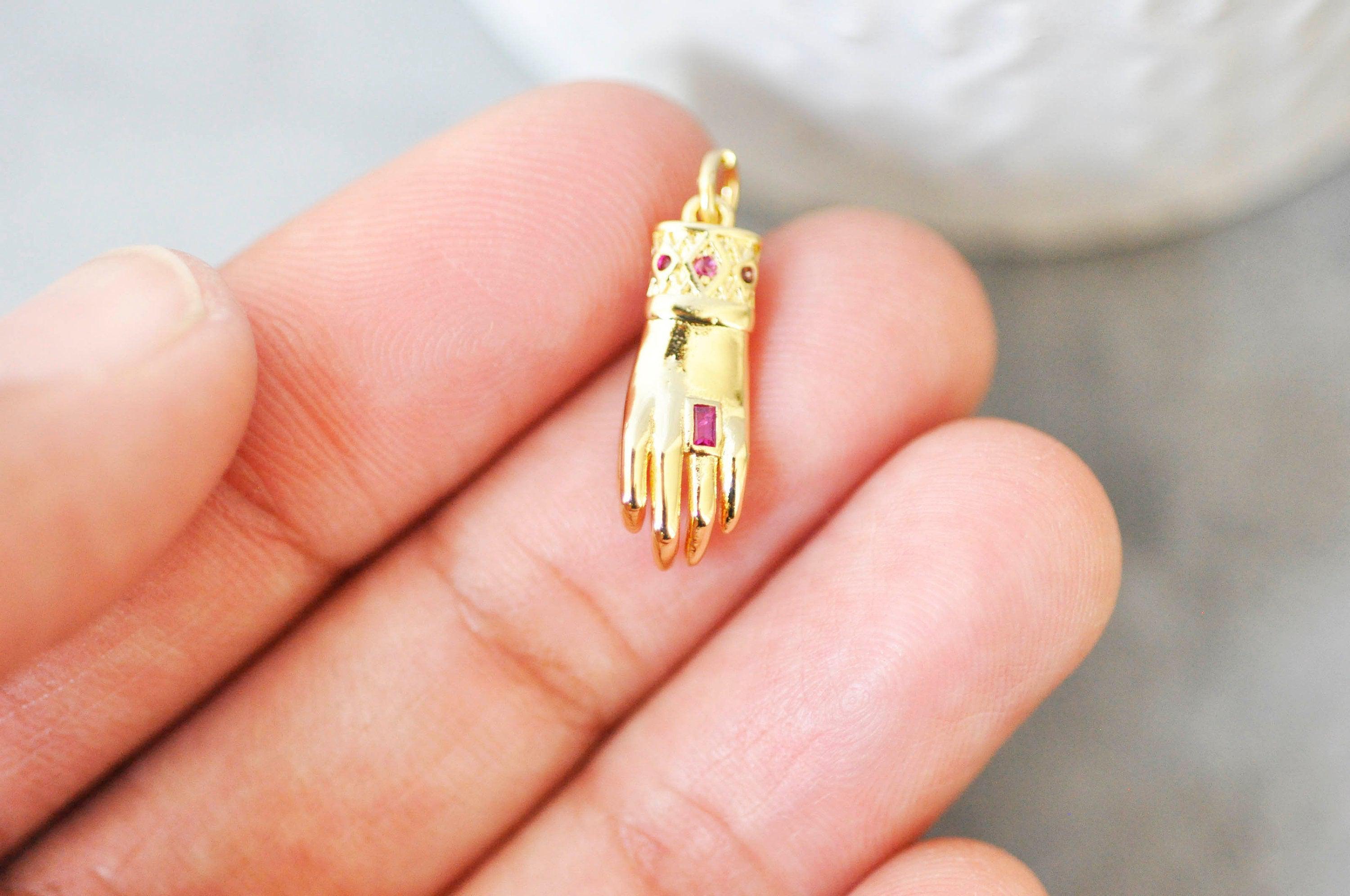 Gingerlily Pendentifs breloque main laiton doré zircon 20mm x1