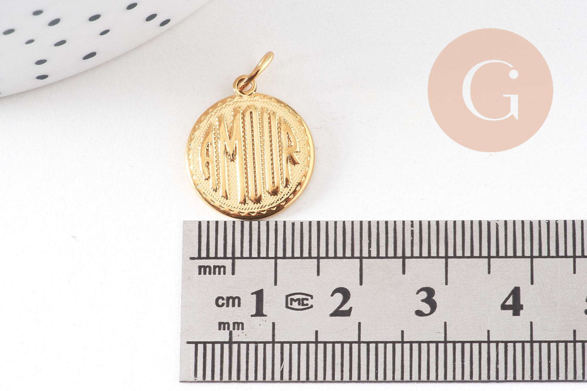 Gingerlily Pendentif rond Amour acier doré 18mm x1